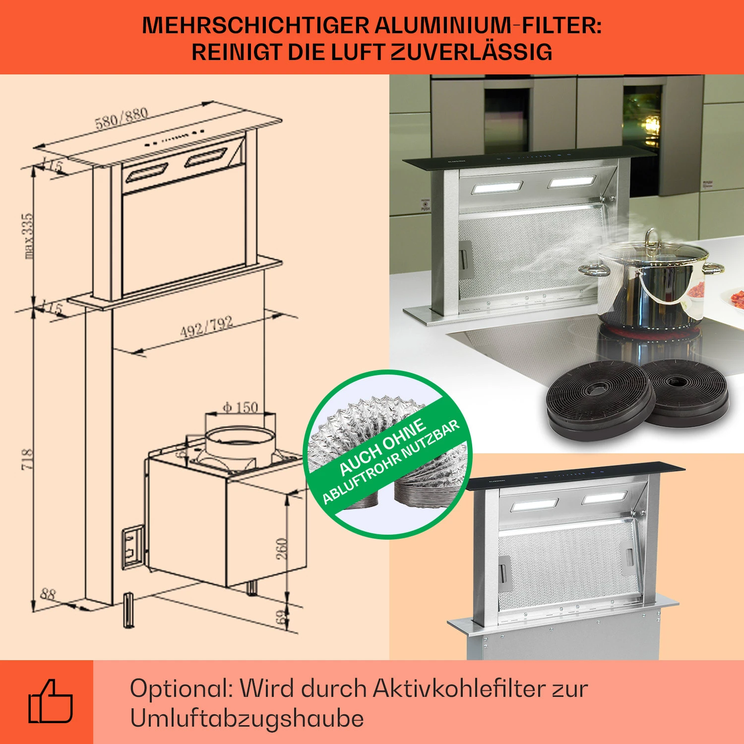 Royal Flush Downdraft Dunstabzugshaube 430 M³/h 60 Cm – Bild 5