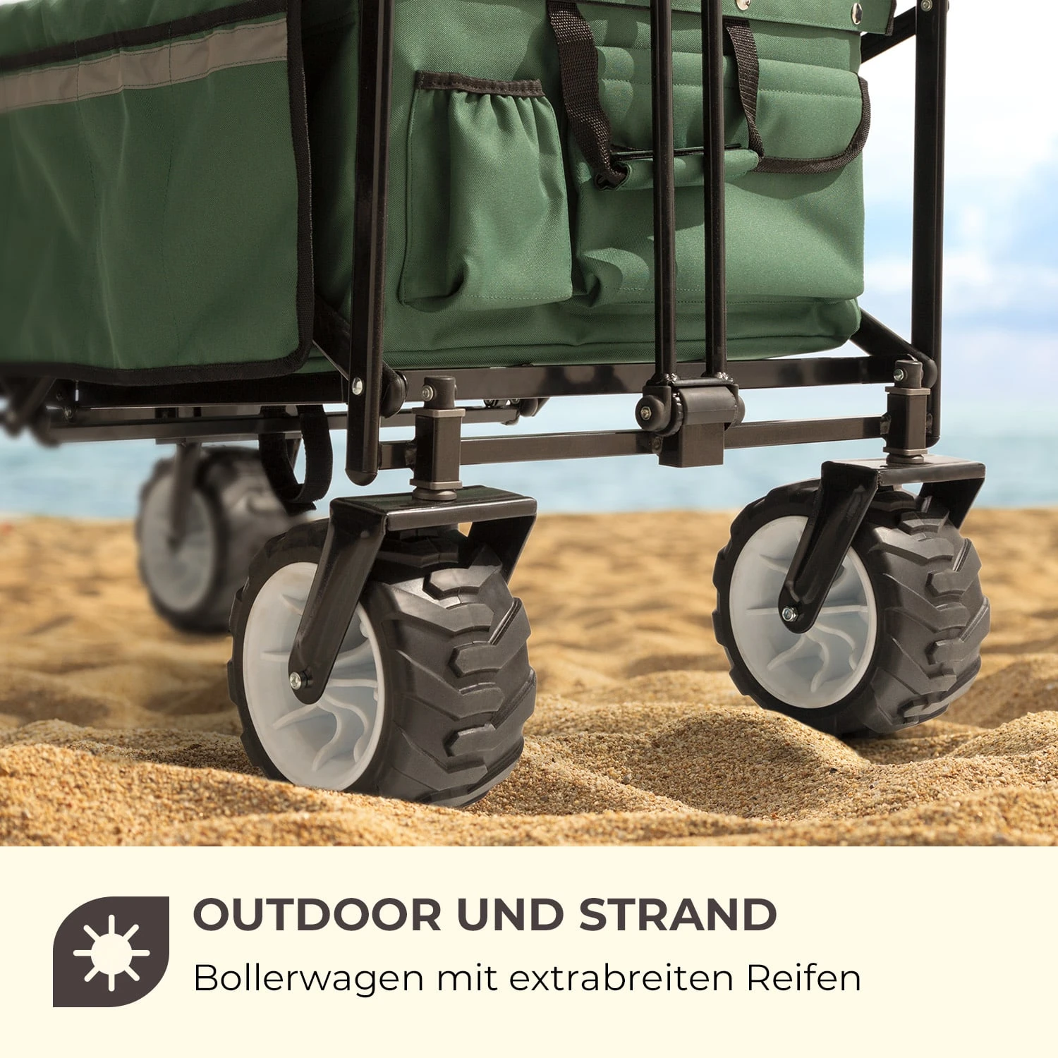 Easy Rider Bollerwagen Bis 70kg Teleskopstange Zusammenklappbar Grün – Bild 2