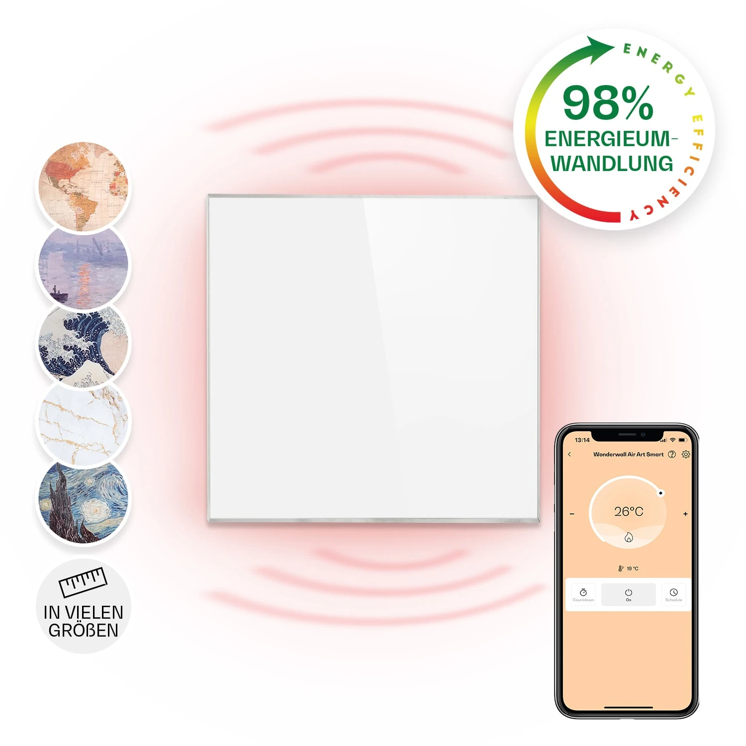 Wonderwall Smart Infrarotheizung 60x60cm App 360W Wochentimer IP24