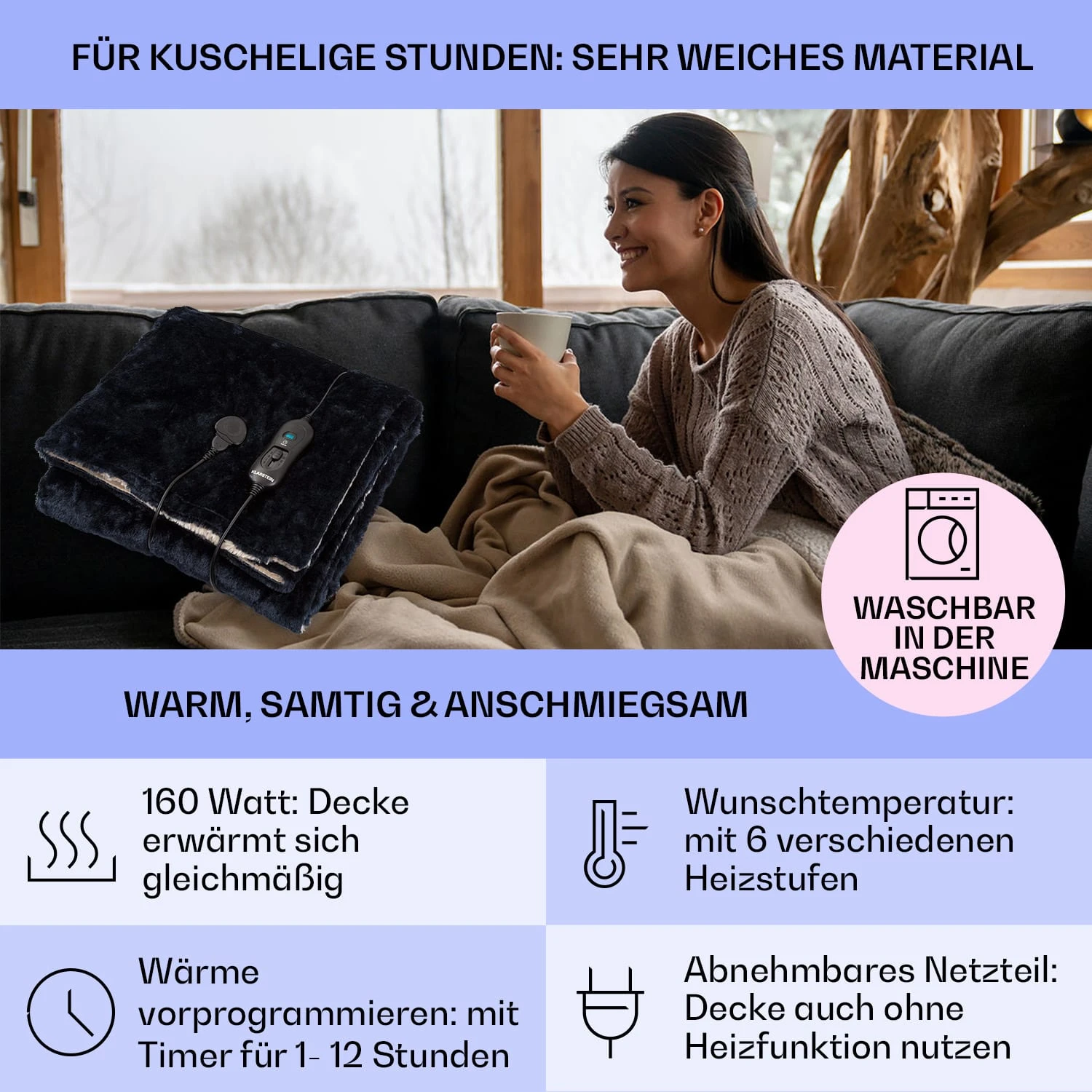 Dr. Watson SuperSoft Heizdecke 120 W 180 X 130 Cm Teddy-Plüsch – Bild 2