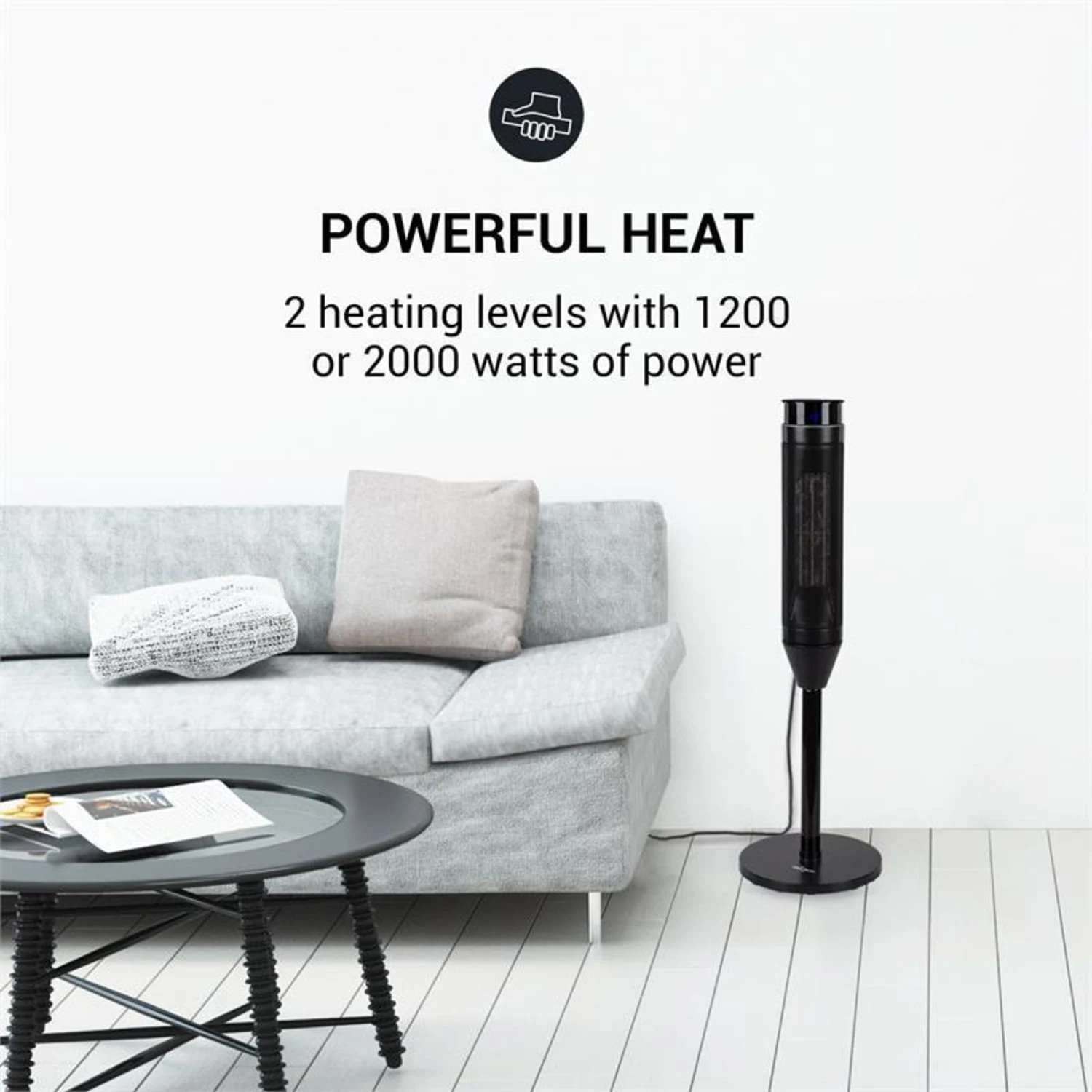 Heat Spike Turmheizgerät 1200/2200W 8h-Timer Thermostat Schwarz – Bild 2