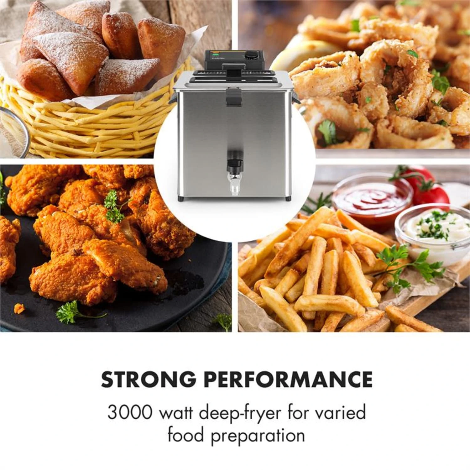 Family Fry Fritteuse 3000W Oil Drain Technology Edelstahl Silber – Bild 2