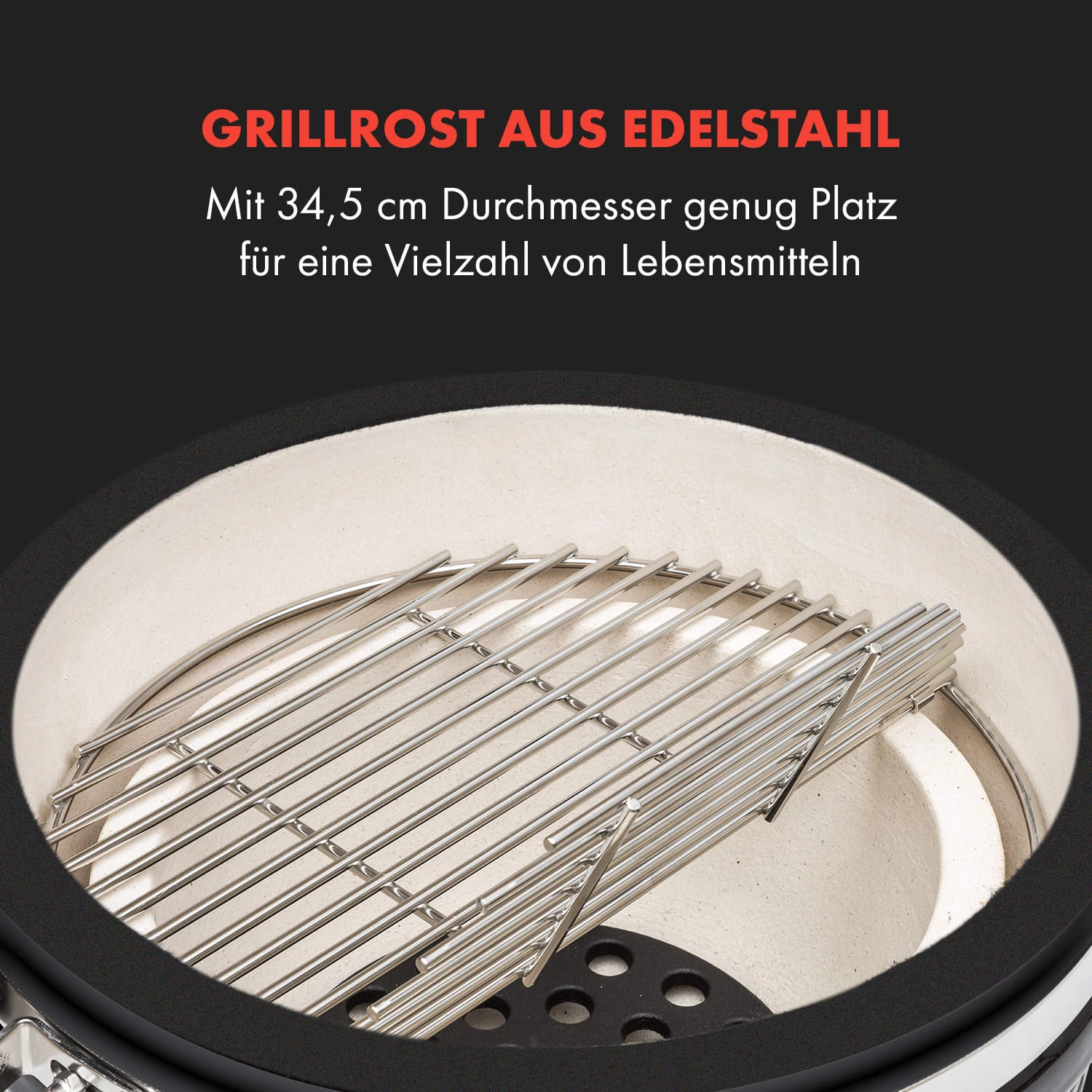 Queensize Kamado Grill Thermometer Abnehmbare Seitenteile Schwarz – Bild 3