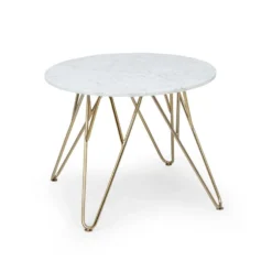 Round Pearl Couchtisch 55 X 45 Cm (ØxH) Marmor Gold / Weiß