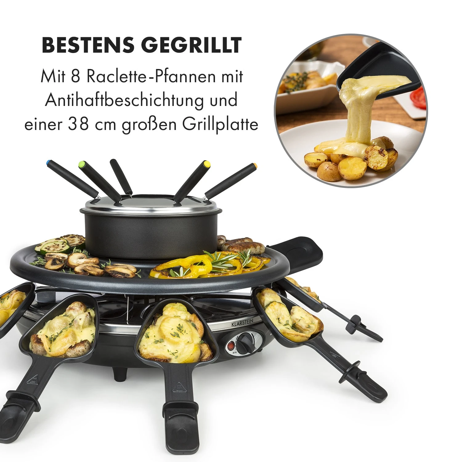 Fonduelette Raclette Und Fondue 1350W 1 Liter 38 Cm Ø Für 8 Personen – Bild 3
