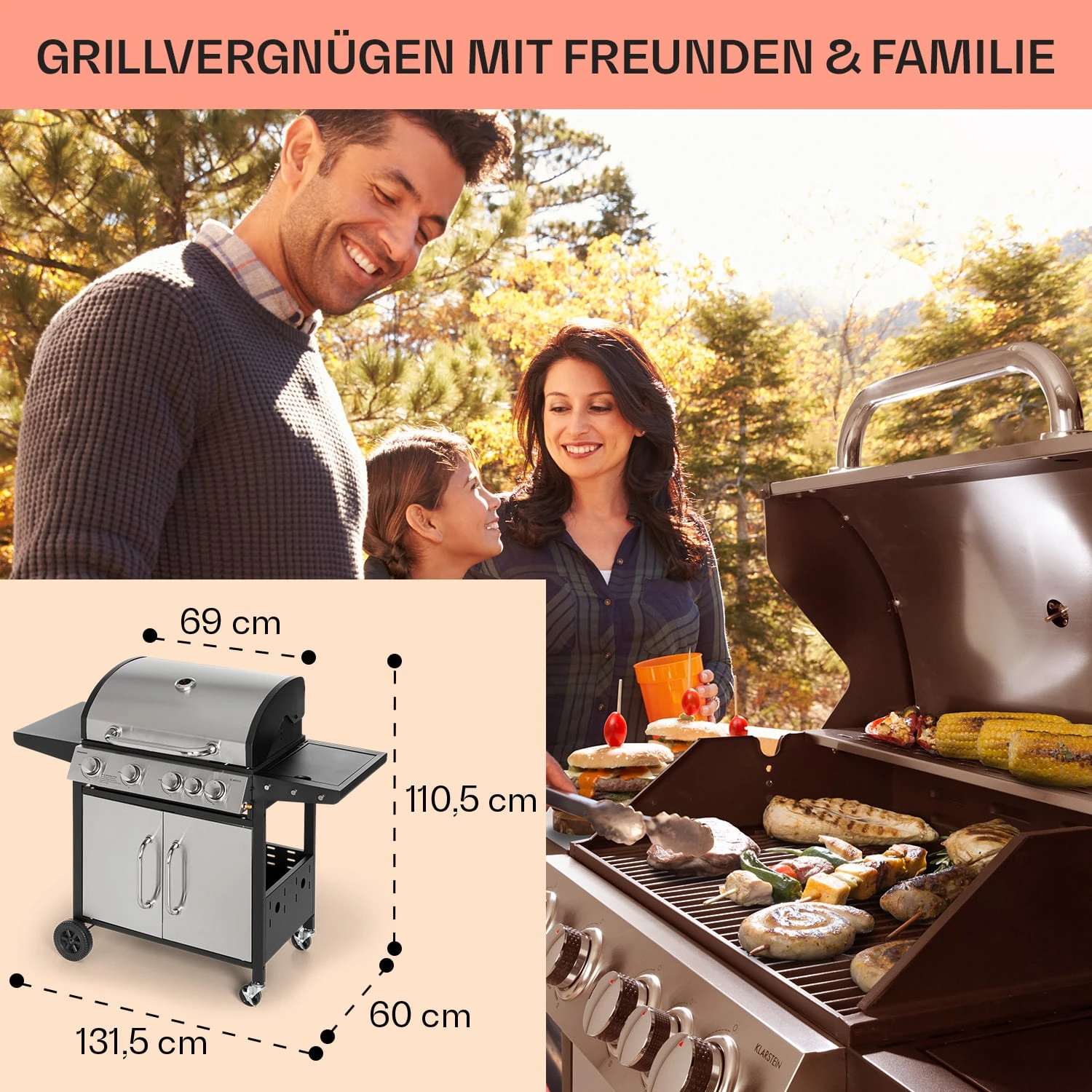 Tomahawk Gasgrill 4x3,6 KW + 2,7 KW Brenner 66x43,5 Cm Grill Edelstahl – Bild 6