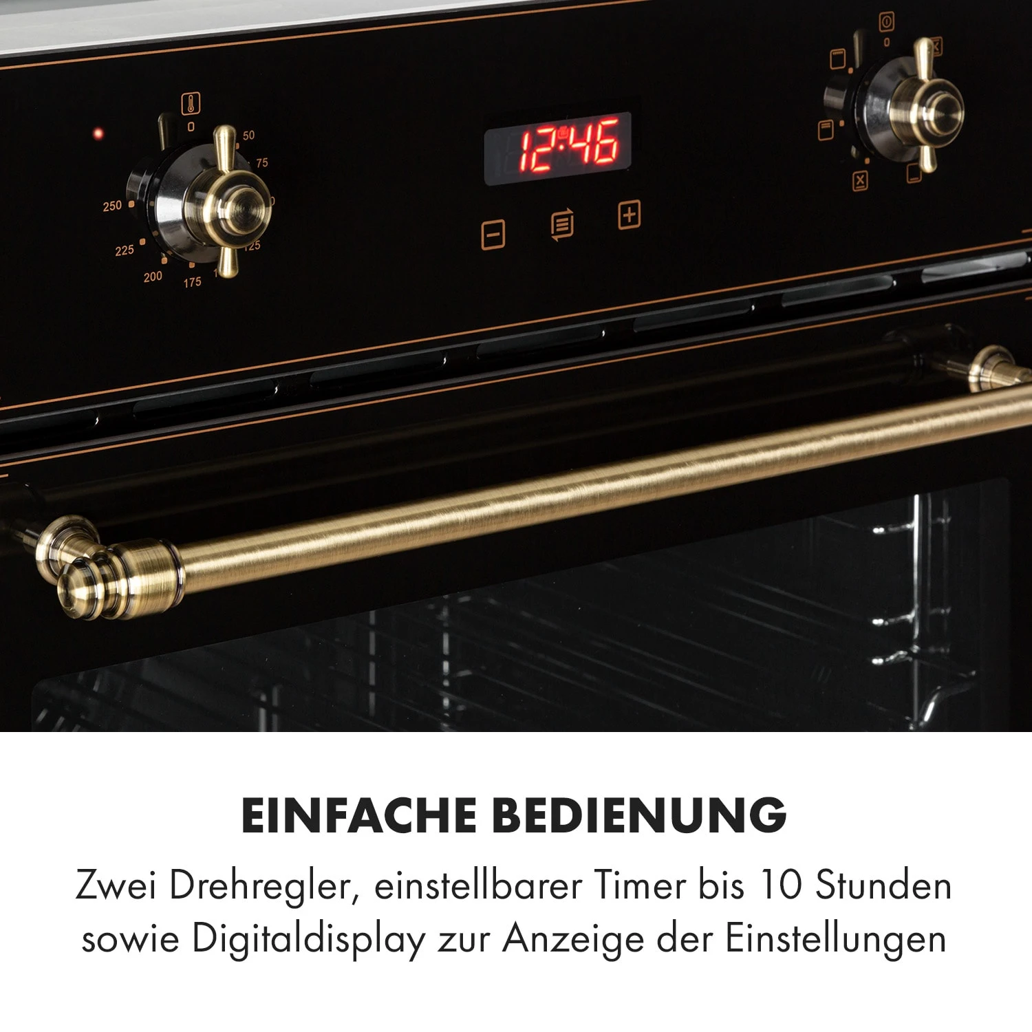 Elizabeth Einbaubackofen Retro 2200 Watt 70l Messingoptik Display – Bild 5