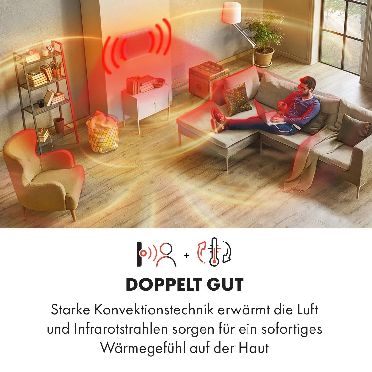 Klarstein Hot Spot Slimcurve Double Wave 2-in-1 Heizgerät 1000W Wochentimer Weiß – Bild 2