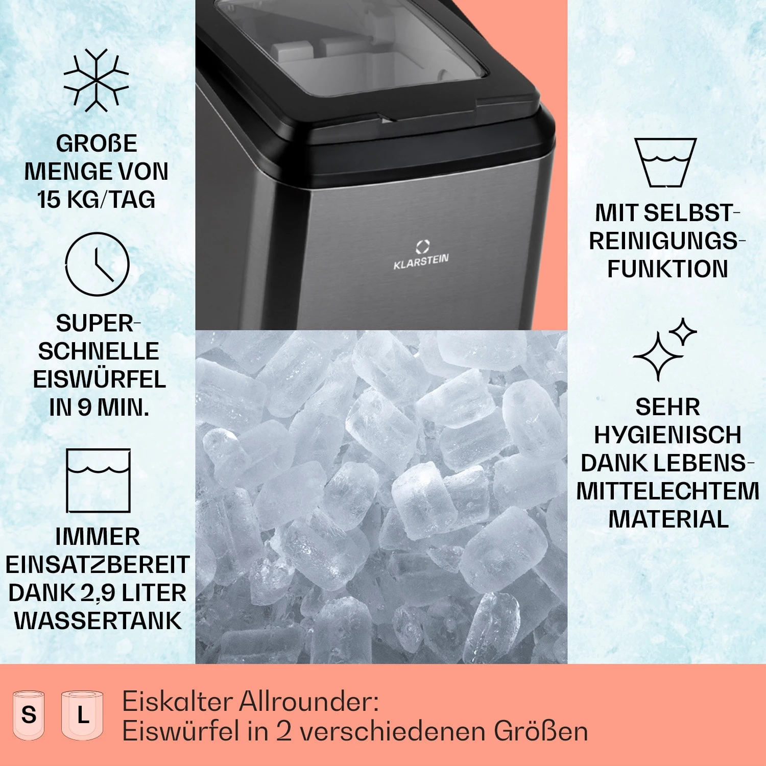 Partytime Eiswürfelmaschine Klareis 15kg/24h Edelstahl – Bild 2