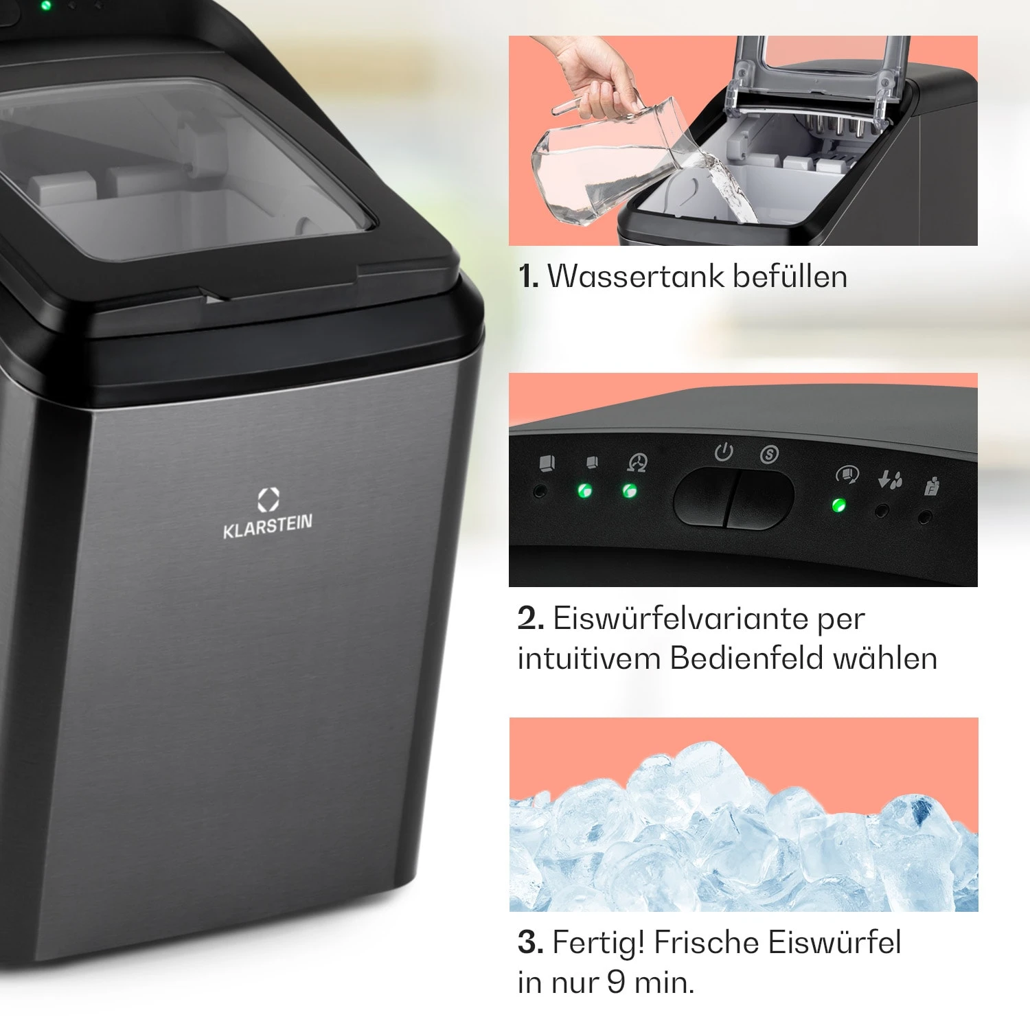 Partytime Eiswürfelmaschine Klareis 15kg/24h Edelstahl – Bild 4