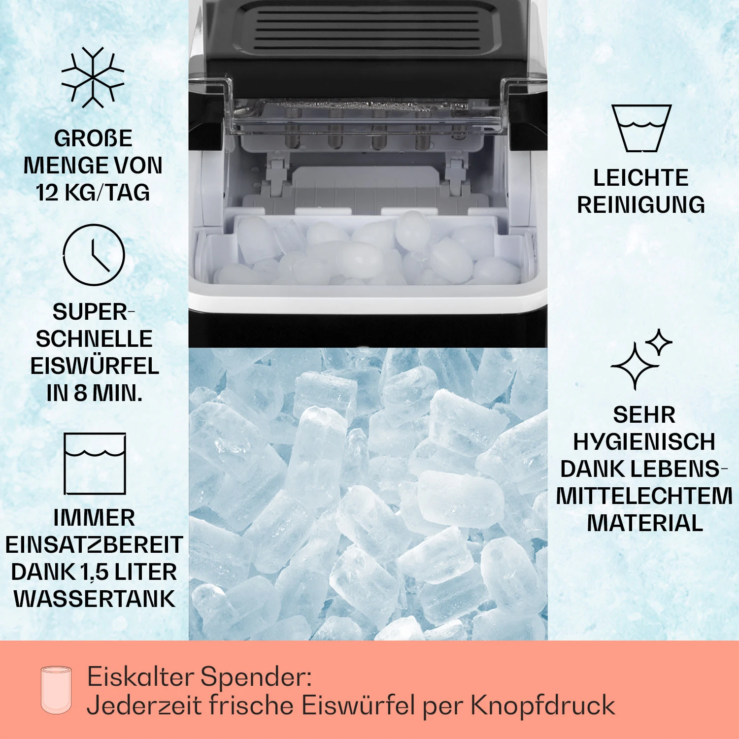 Chillout Eiswürfelmaschine Bulleteis 12kg/24h Wassertank: 1,5 L – Bild 2