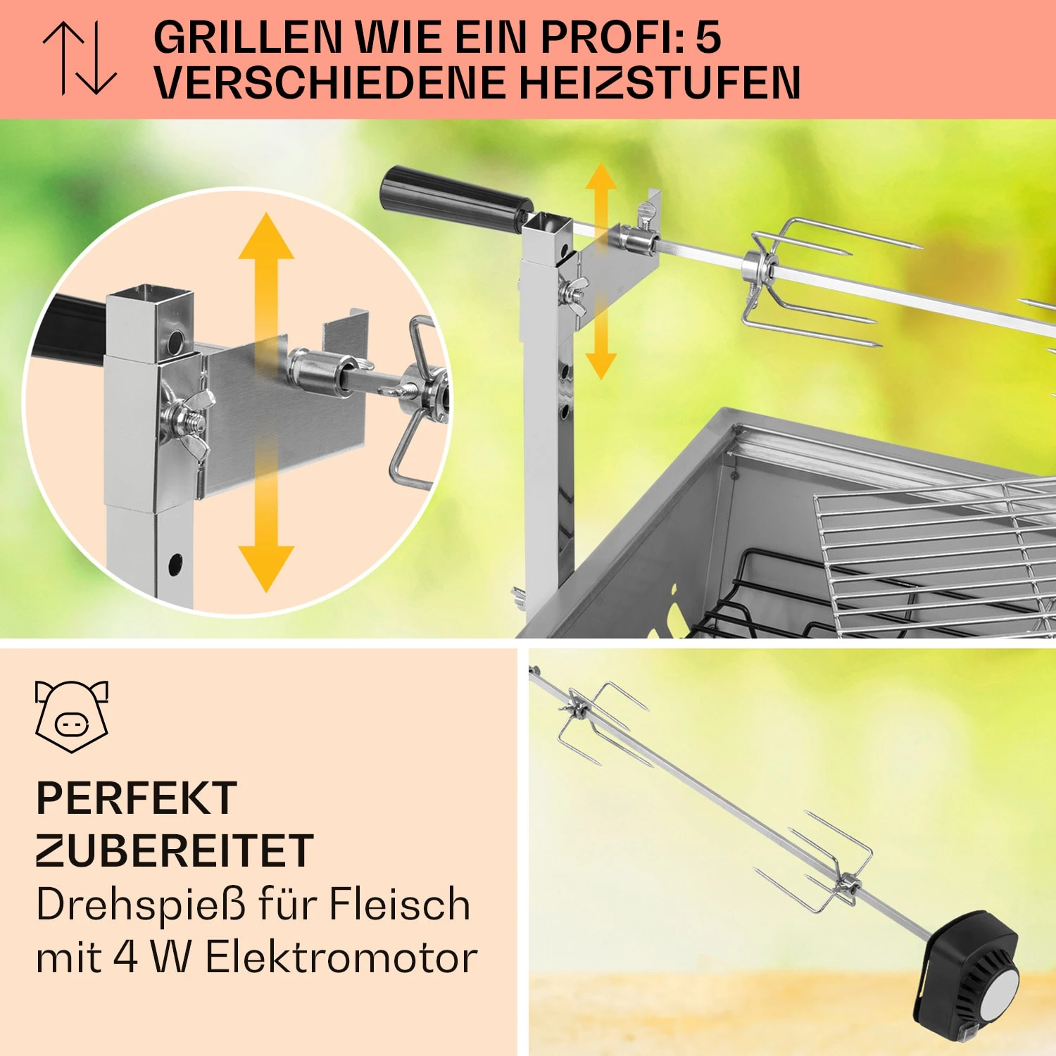 Sauenland Mini Rotisserie-Grill Drehspieß 4W 12kg Max. Edelstahl – Bild 3