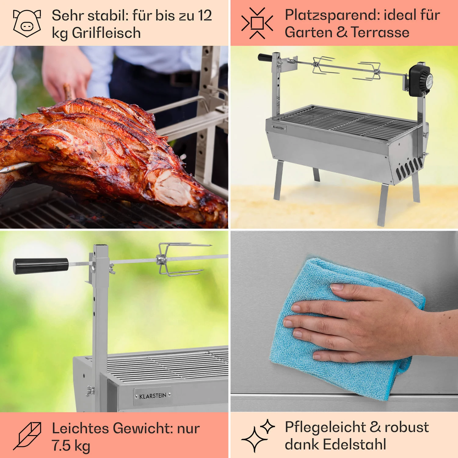 Sauenland Mini Rotisserie-Grill Drehspieß 4W 12kg Max. Edelstahl – Bild 5