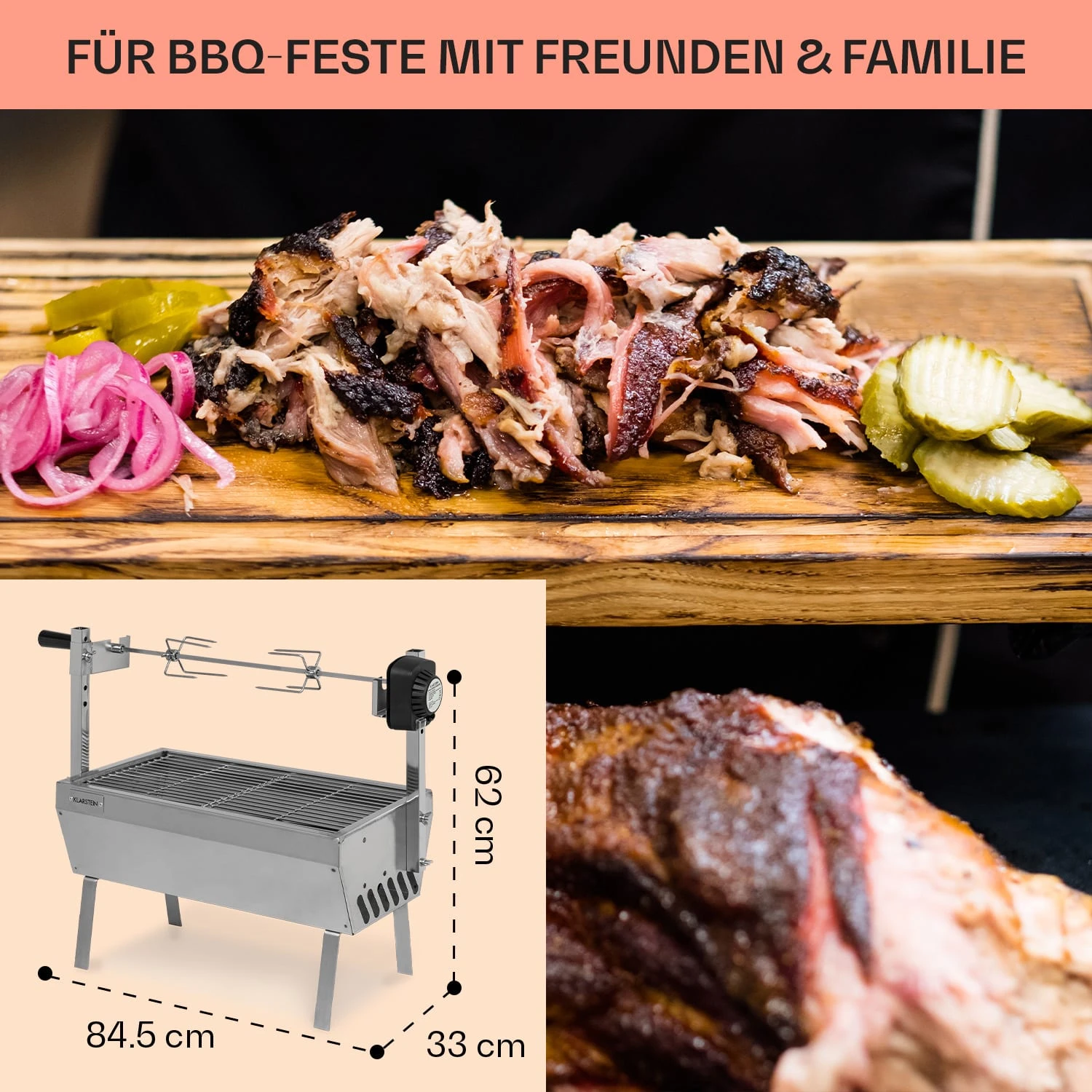 Sauenland Mini Rotisserie-Grill Drehspieß 4W 12kg Max. Edelstahl – Bild 6