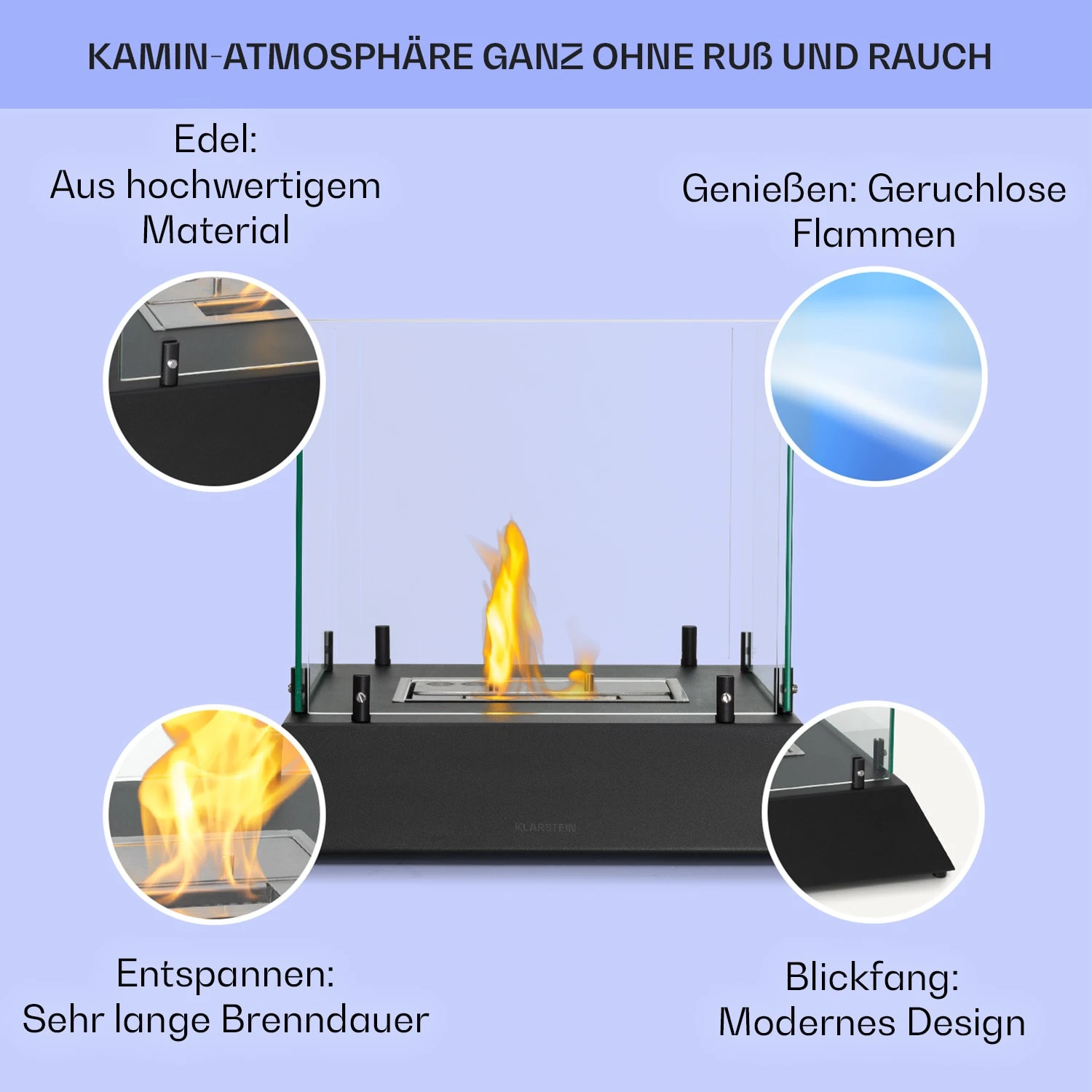 Phantasma Cubo Ethanol-Kamin Rauch- & Geruchlos Edelstahl-Brenner Sicherheitsglas – Bild 2