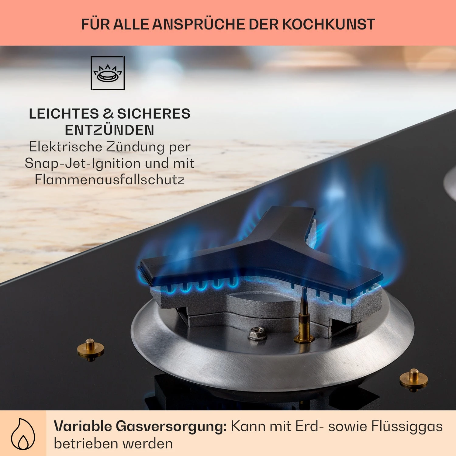 Trifecta Domino Gaskochfeld 2-flammig Triangle-Brenner Glaskeramik – Bild 5