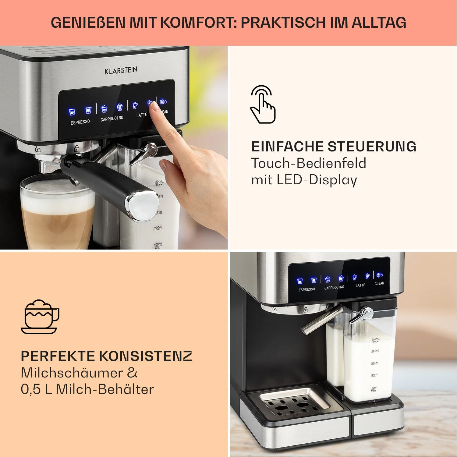 Arabica Comfort Espressomaschine 1350W 20 Bar 1,8l Touch-Bedienfeld – Bild 3