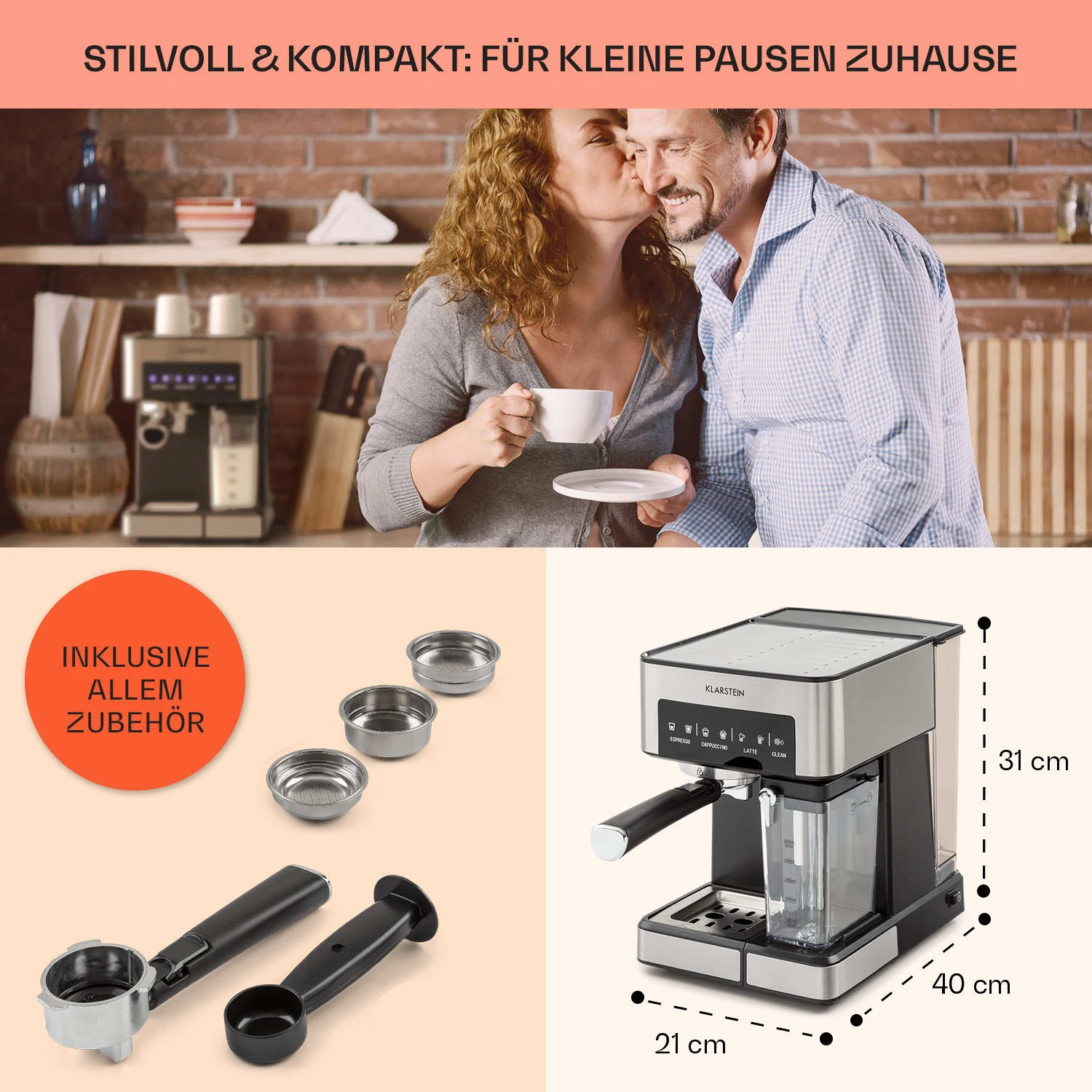 Arabica Comfort Espressomaschine 1350W 20 Bar 1,8l Touch-Bedienfeld – Bild 5