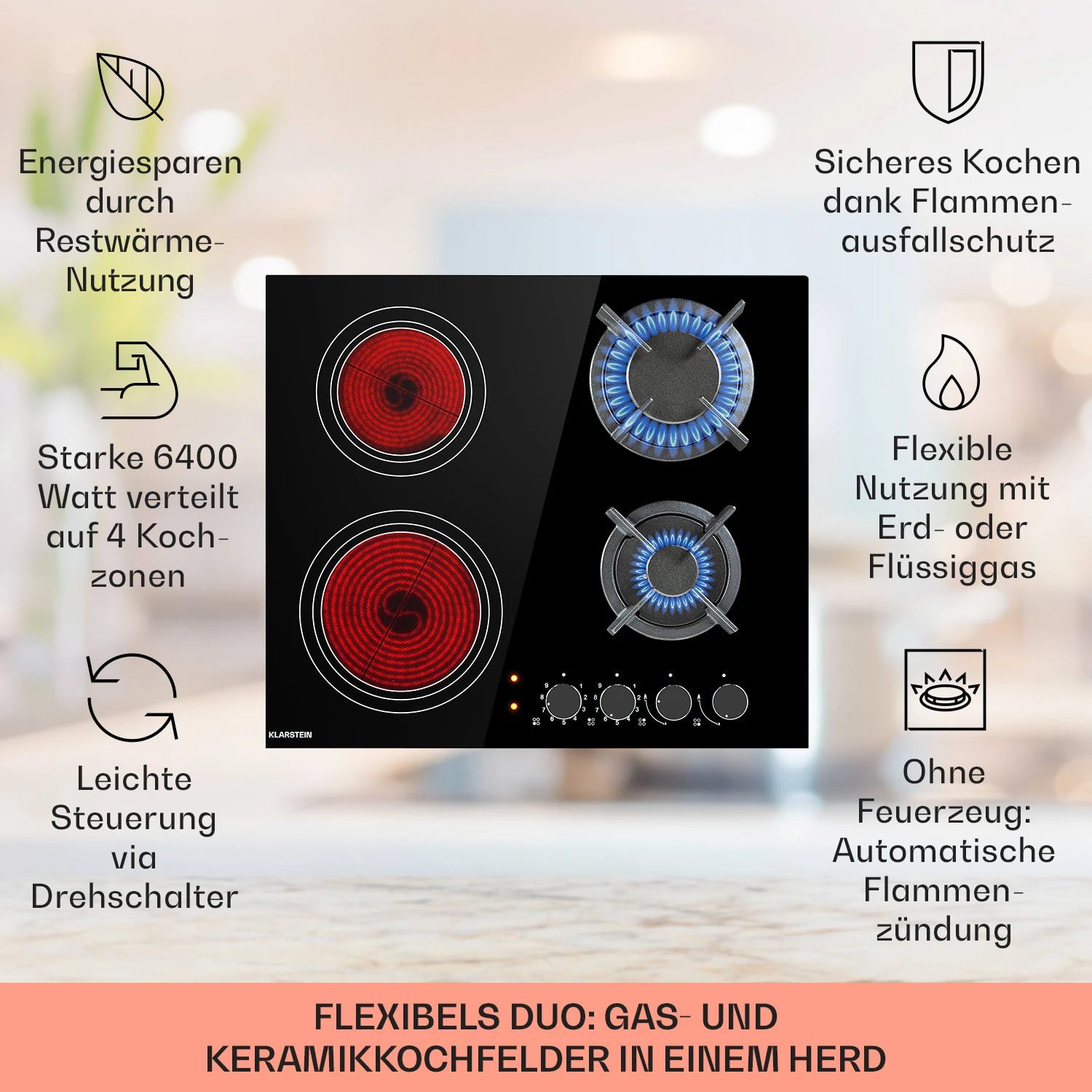 MultiChef 4 Kombi-Gaskochfeld Gas/Glaskeramik 4 Zonen – Bild 2