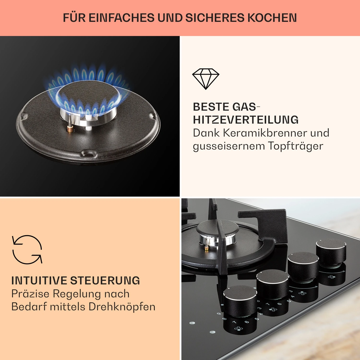 MultiChef 4 Kombi-Gaskochfeld Gas/Glaskeramik 4 Zonen – Bild 4