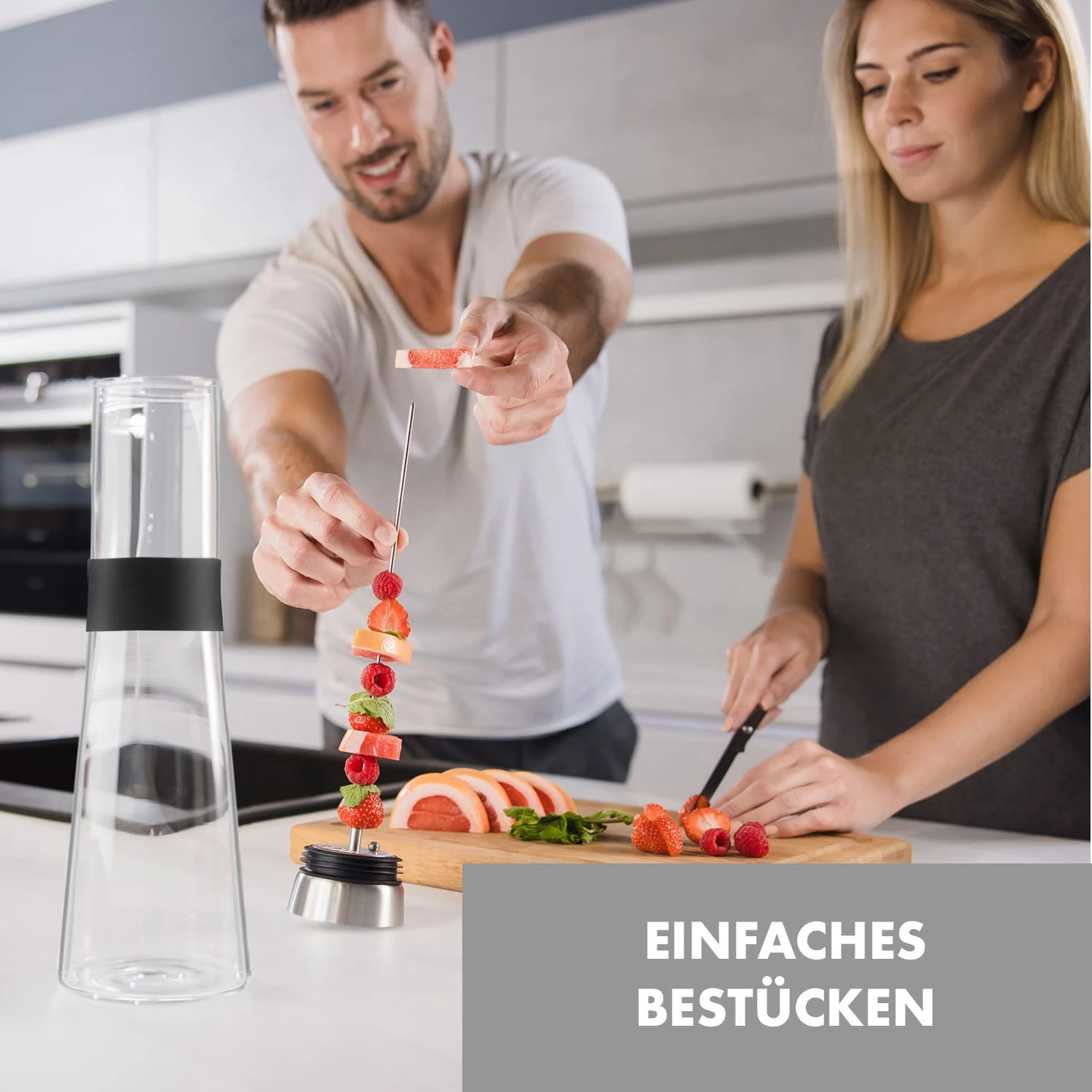 Sile Karaffe 1,6 Liter Borosilikatglas Fruchtspieß Mit Stopper – Bild 2