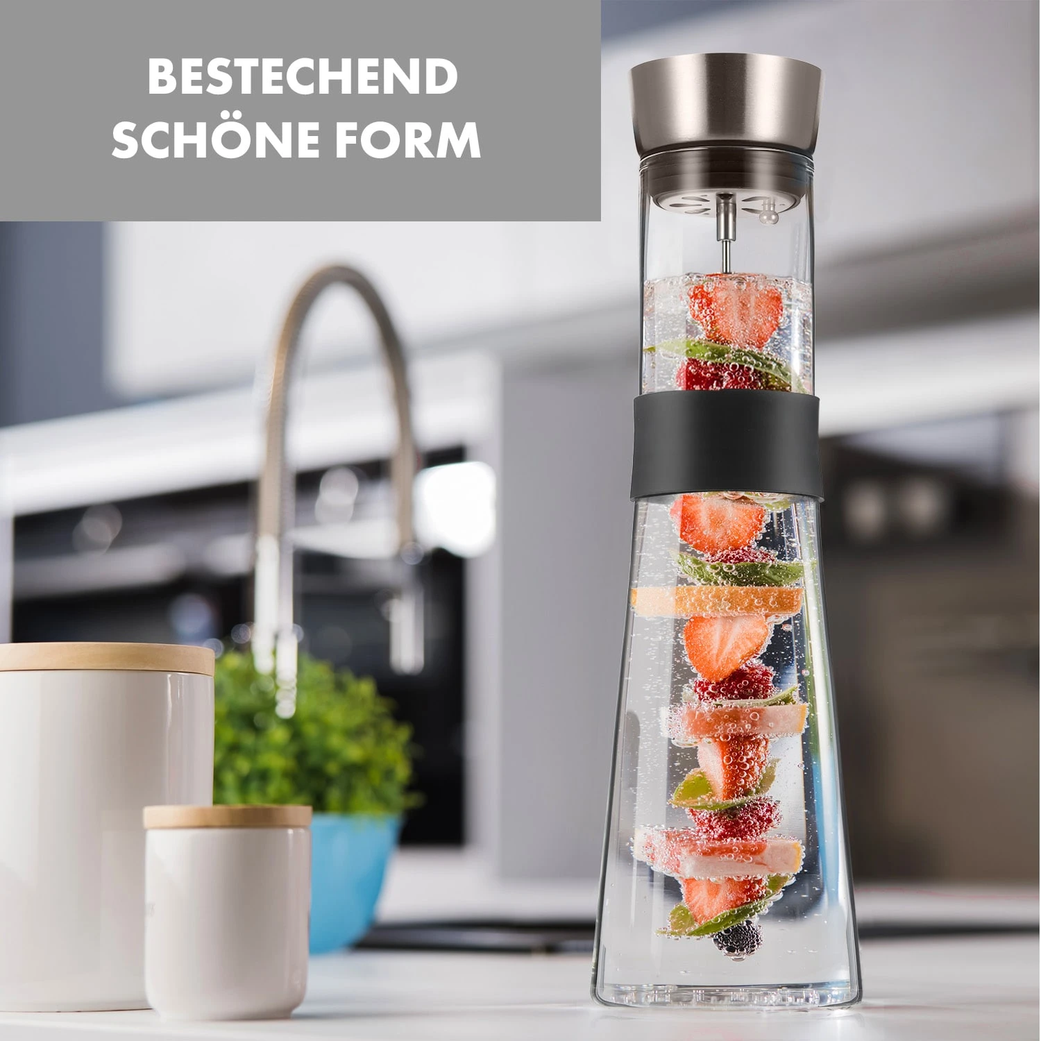 Sile Karaffe 1,6 Liter Borosilikatglas Fruchtspieß Mit Stopper – Bild 3