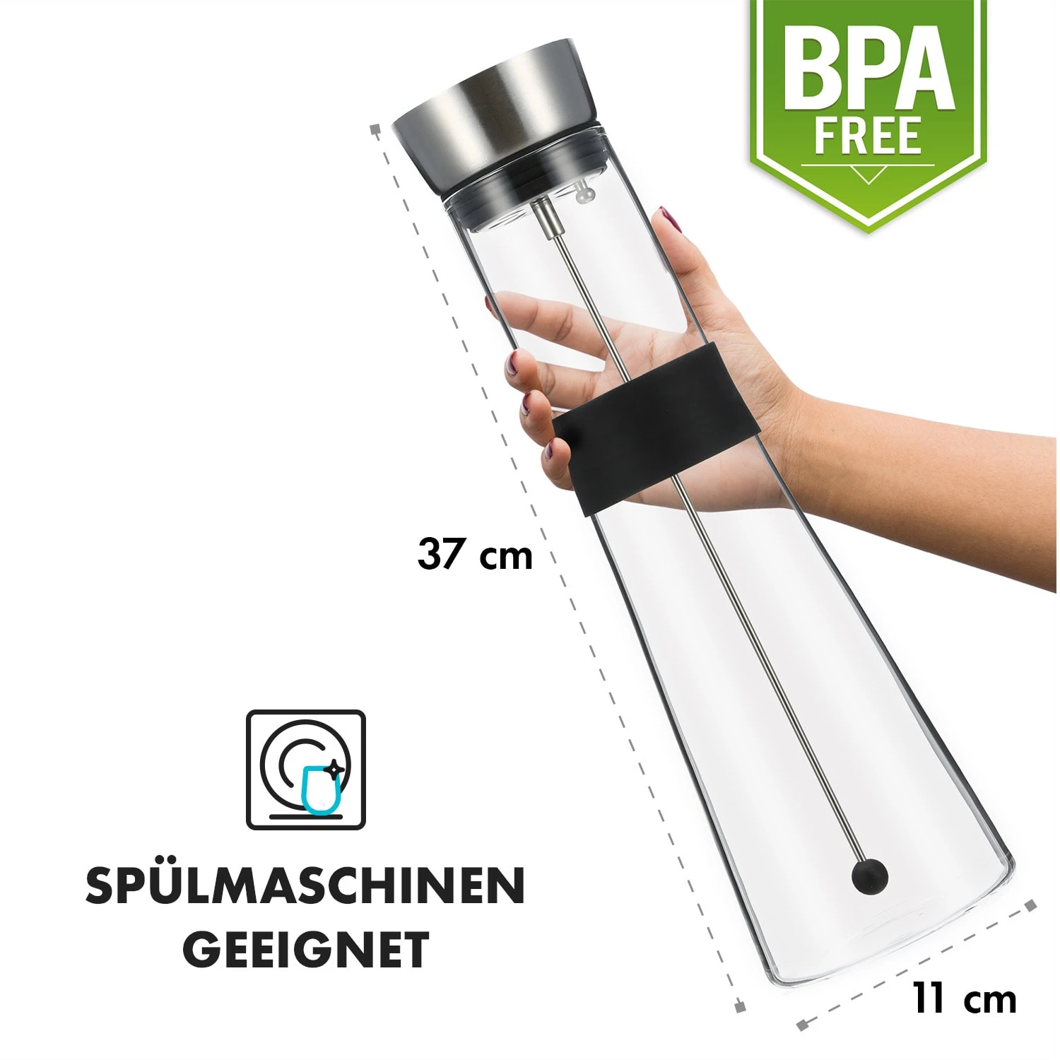 Sile Karaffe 1,6 Liter Borosilikatglas Fruchtspieß Mit Stopper – Bild 7