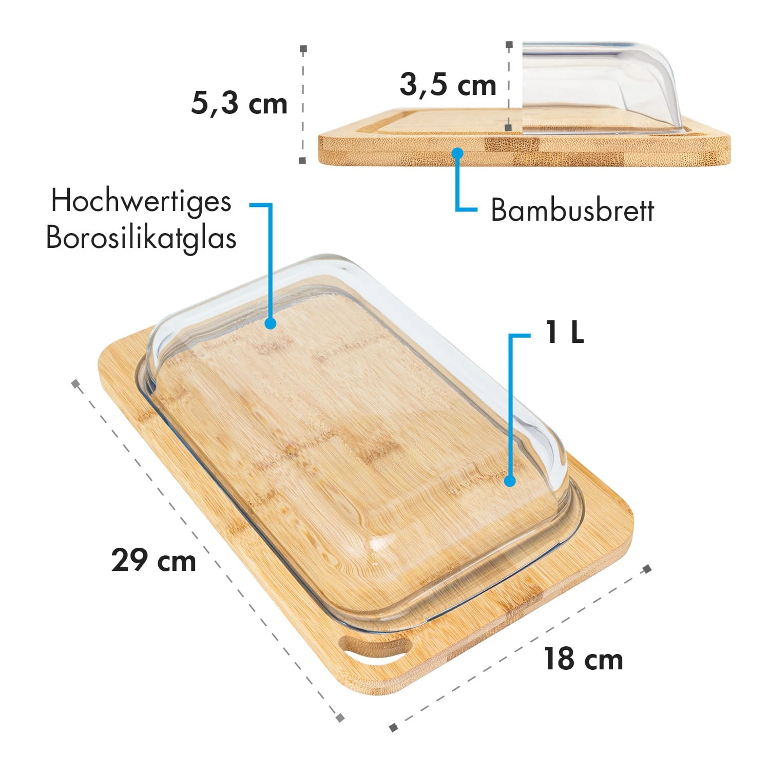 Glaswerk Hermatige Aufschnittbox Mit Glasdeckel 2er Set Borosilikatglas Bambus Schneidebret – Bild 7