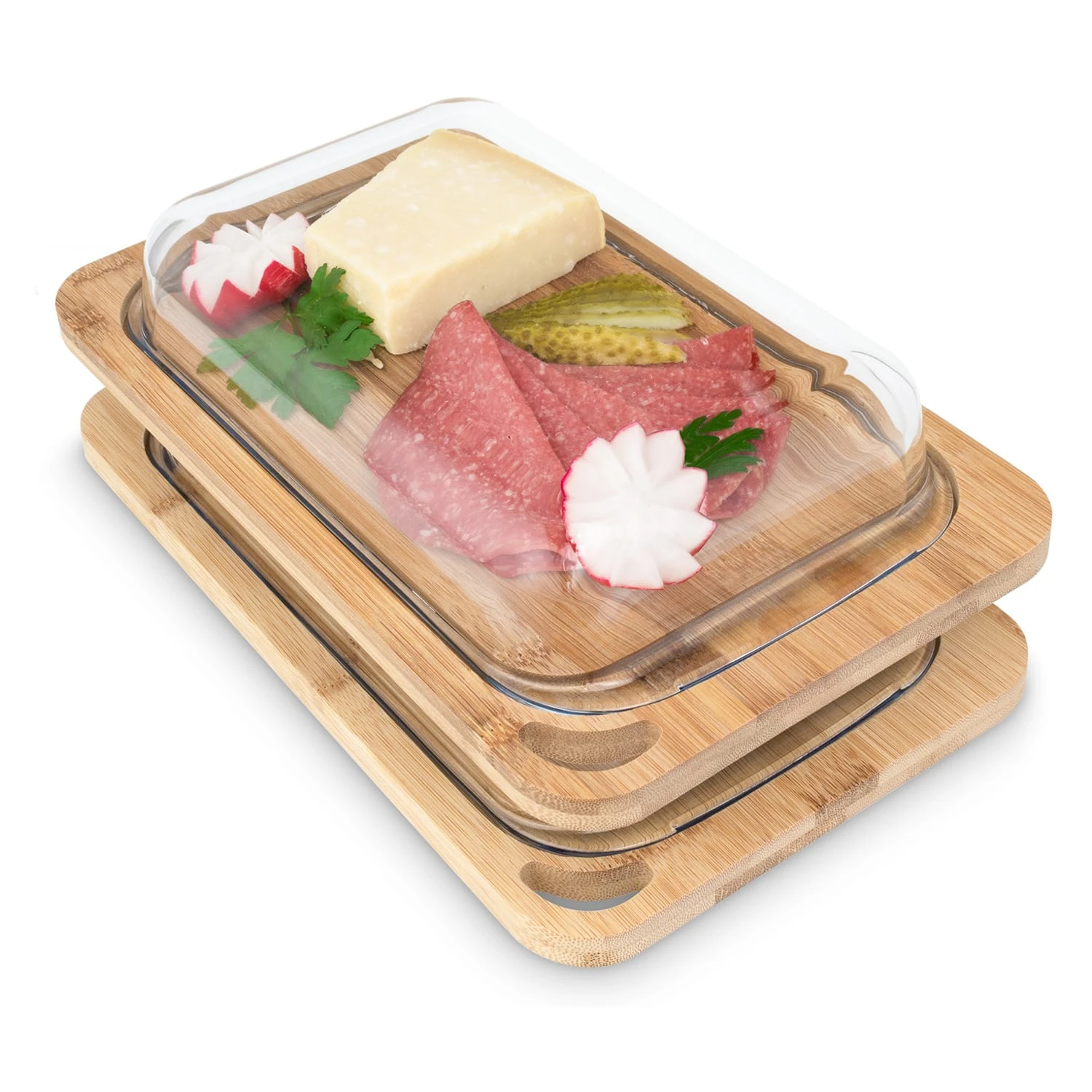 Glaswerk Hermatige Aufschnittbox Mit Glasdeckel 2er Set Borosilikatglas Bambus Schneidebret