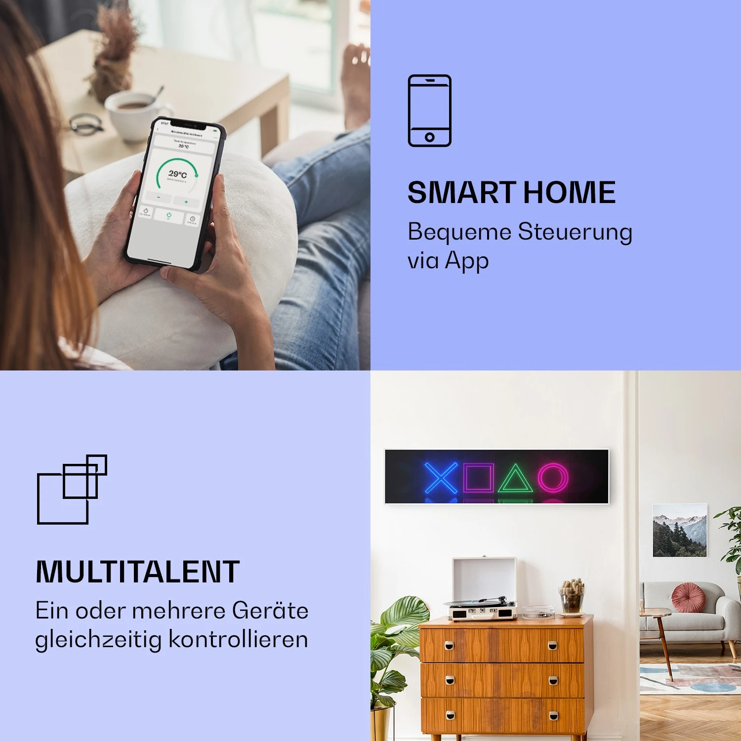 Wonderwall Air Art Smart Infrarotheizung Spiel 120x30cm 350W – Bild 2