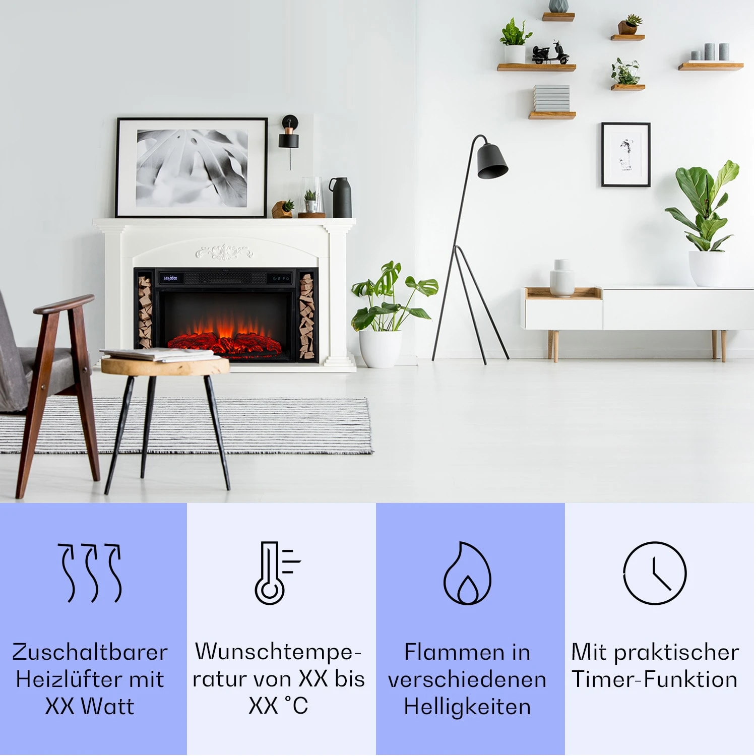 Villarrica Elektrokamin 1900 W LED-Technik Wandeinbau Fernbedienung – Bild 3