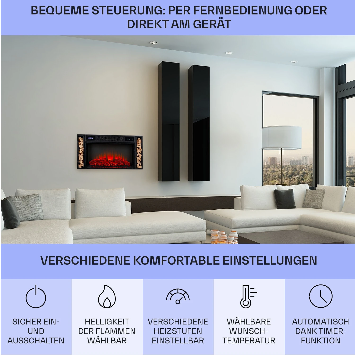 Villarrica Elektrokamin 1900 W LED-Technik Wandeinbau Fernbedienung – Bild 6