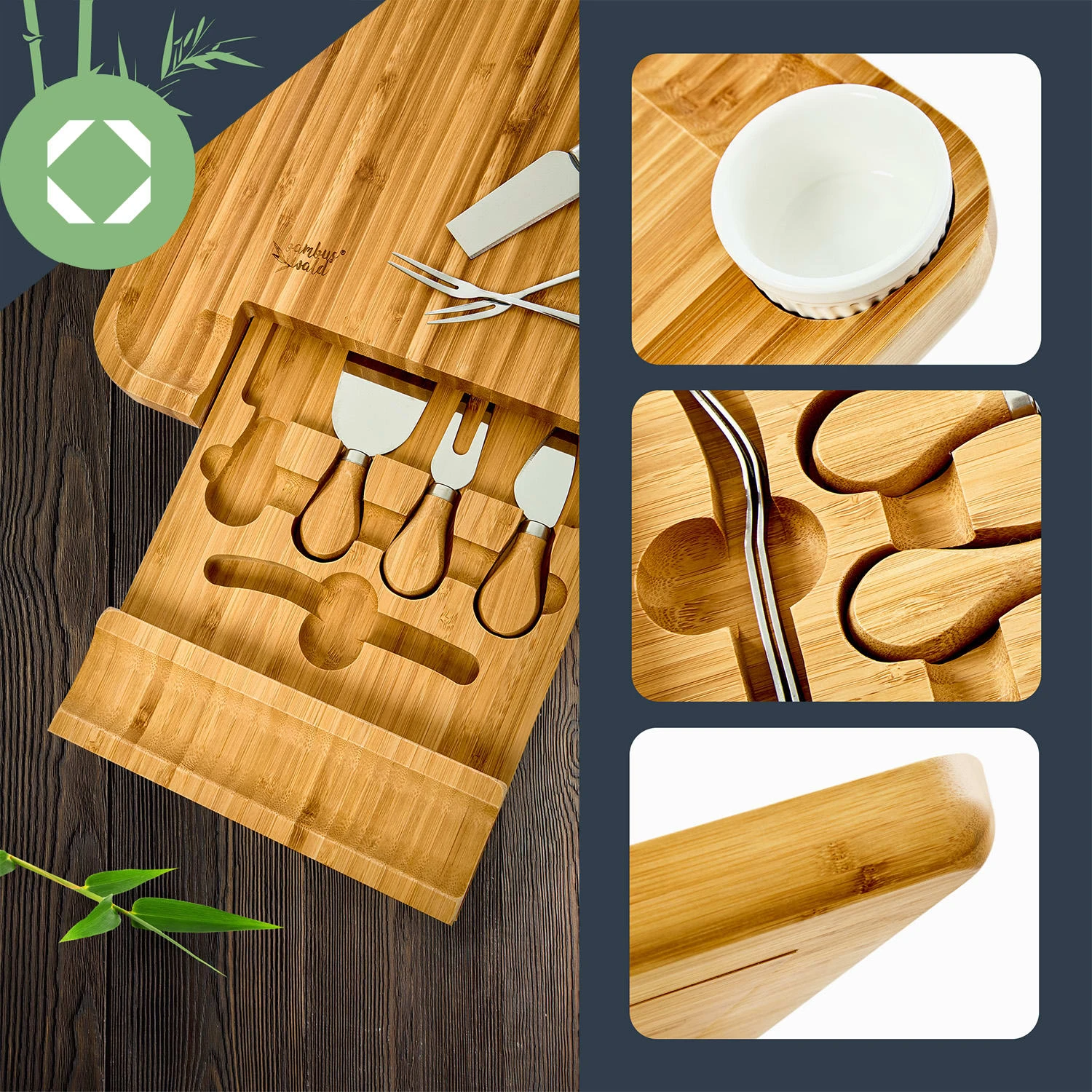 XXL-Käsebrett Schublade 34 X 4,5 X 34 Cm Käsebesteck Pflegeleicht – Bild 3