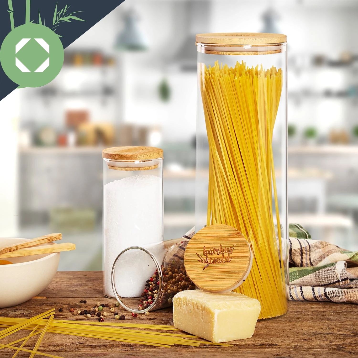 Rundes Glas Mit Bambusdeckel 4er-Set Inhalt: 600 Ml, 1000 Ml, 1500 Ml, 1800 Ml – Bild 7