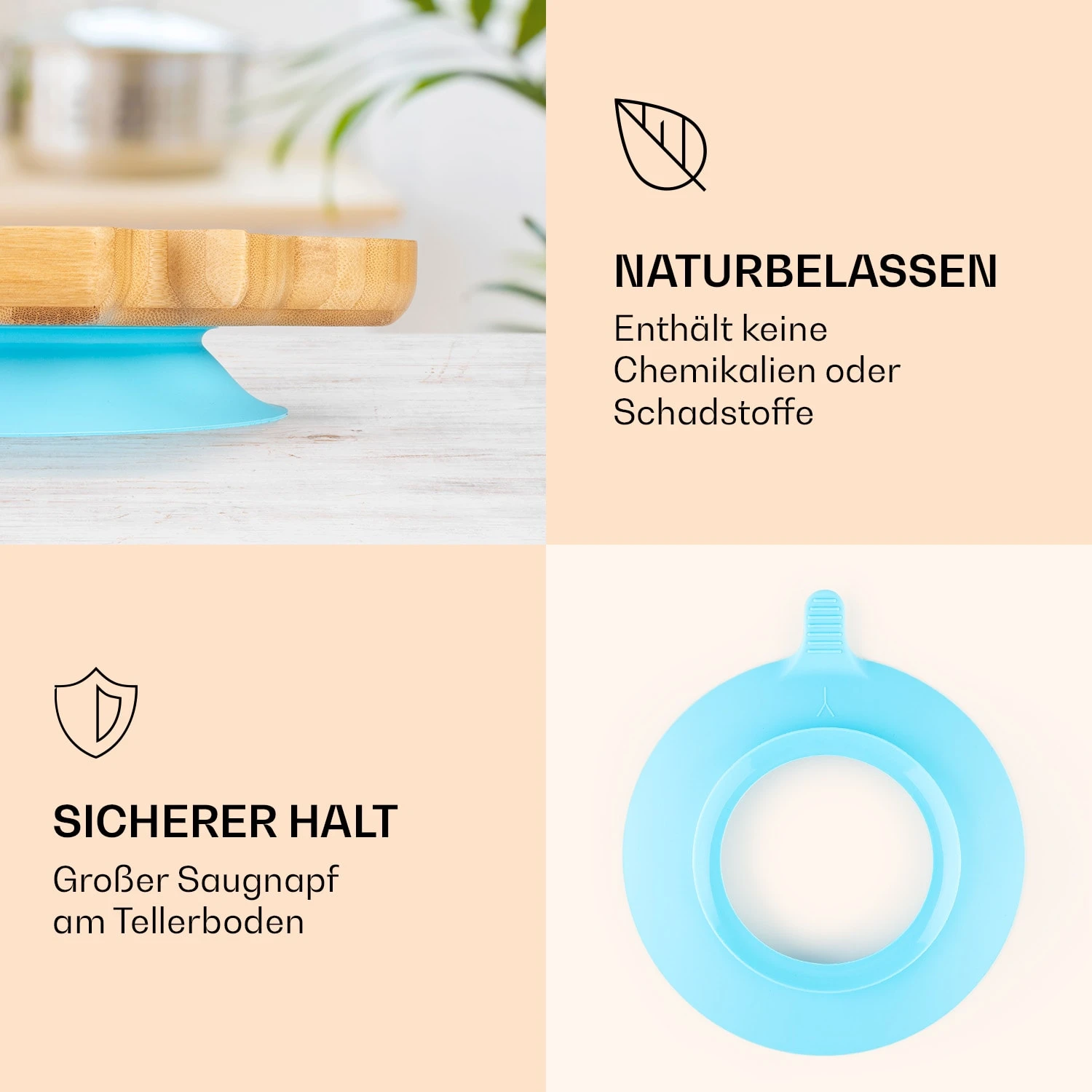 Kindergeschirr Bambusteller & Löffel 250 Ml Inkl. Saugnapf 18 X 18 Cm – Bild 3