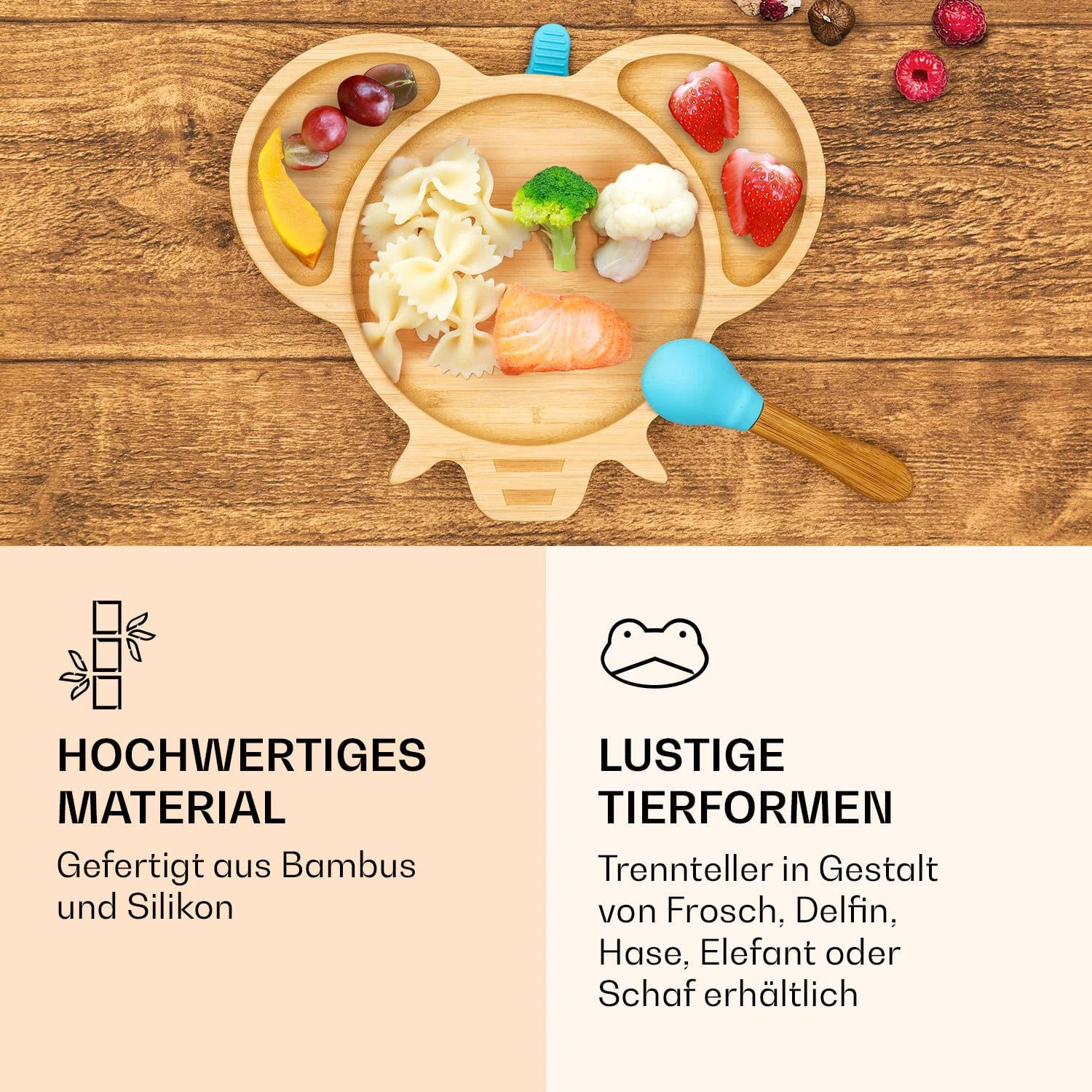 Kindergeschirr Bambusteller & Löffel 250 Ml Inkl. Saugnapf 18 X 18 Cm – Bild 4