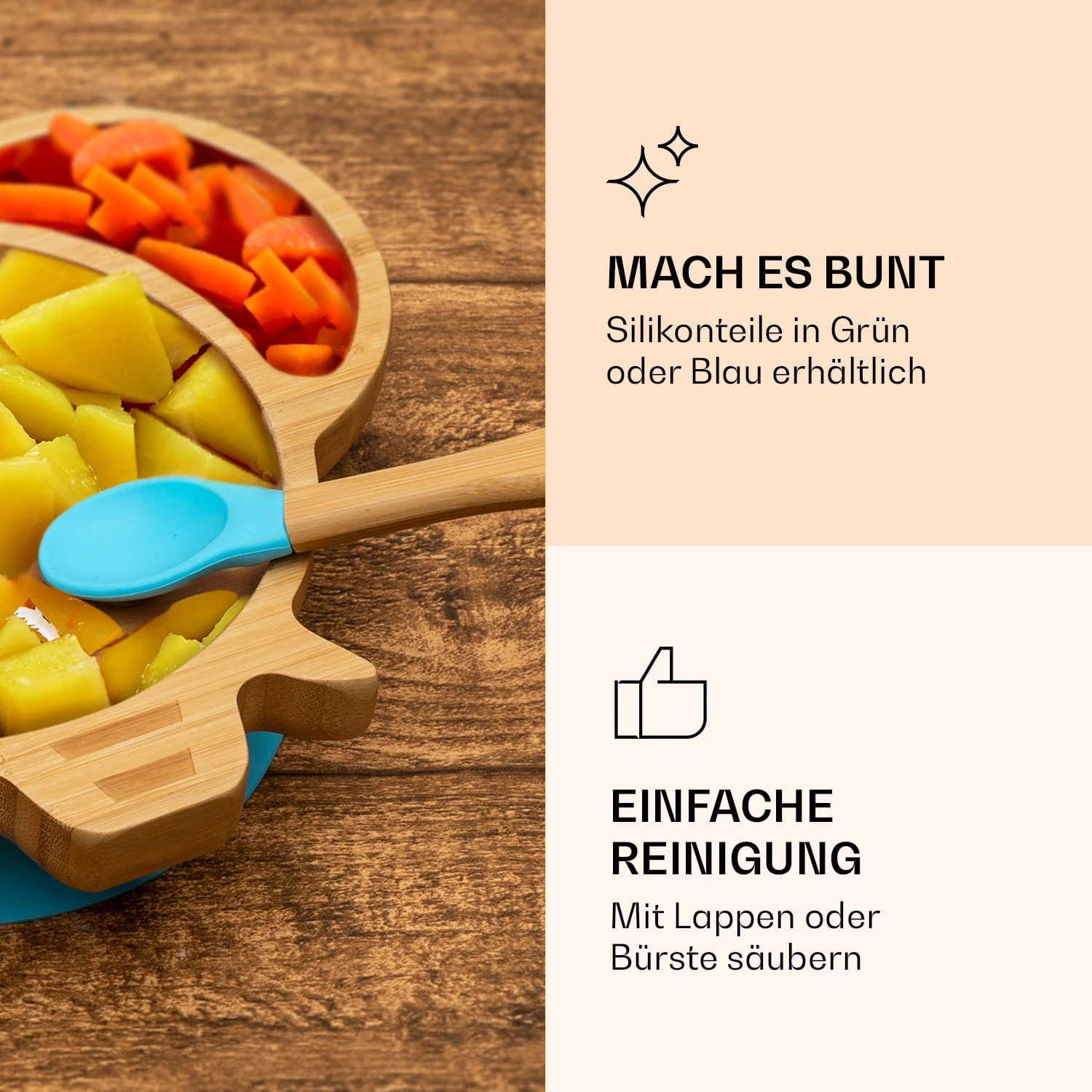 Kindergeschirr Bambusteller & Löffel 250 Ml Inkl. Saugnapf 18 X 18 Cm – Bild 5