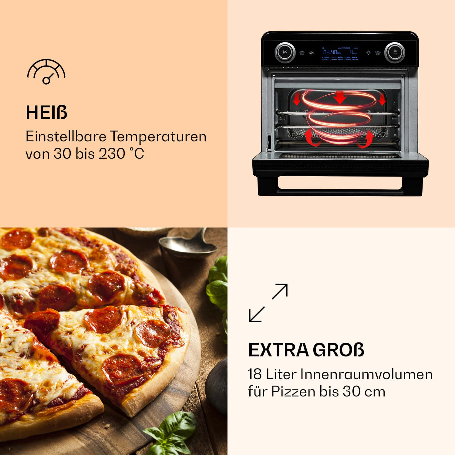 AeroVital Jumbo 3-in-1 Heißluftfritteuse Toaster Dörrautomat 1550 W 18 Liter – Bild 4