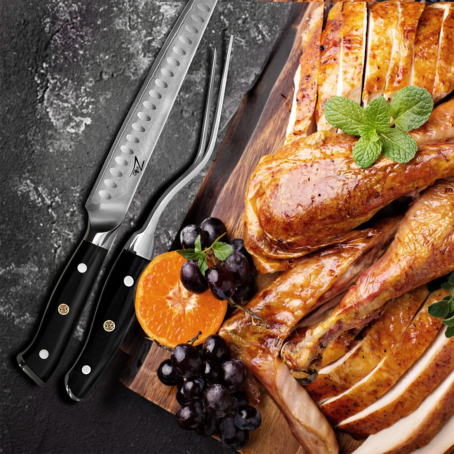 Alpha-Royal Japanese Serie 10" Tranchierbesteck Damaszener-Stahl – Bild 3