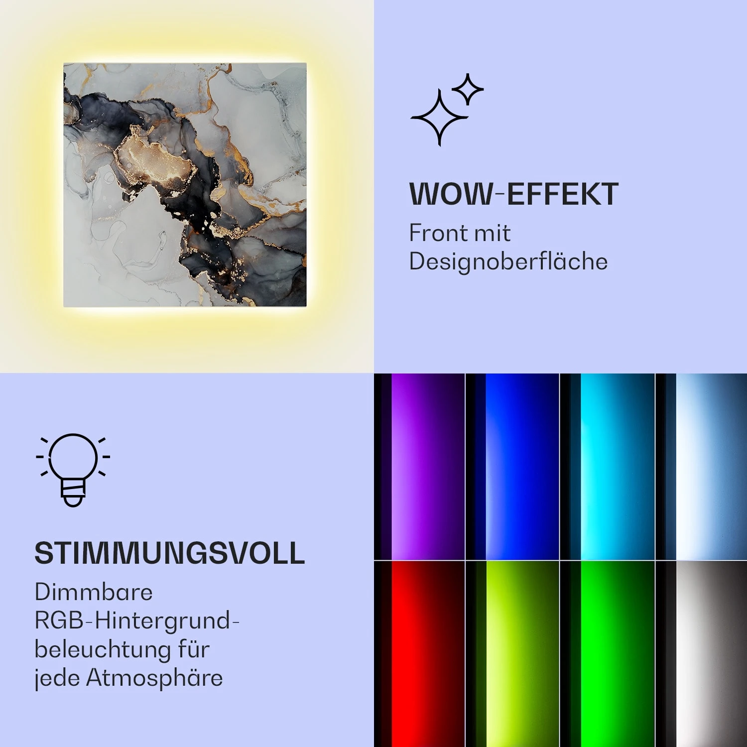 Mojave 500 Smart 2-in-1 Heizgerät Infrarot Konvektor 60x60cm 500W RGB-Licht – Bild 3