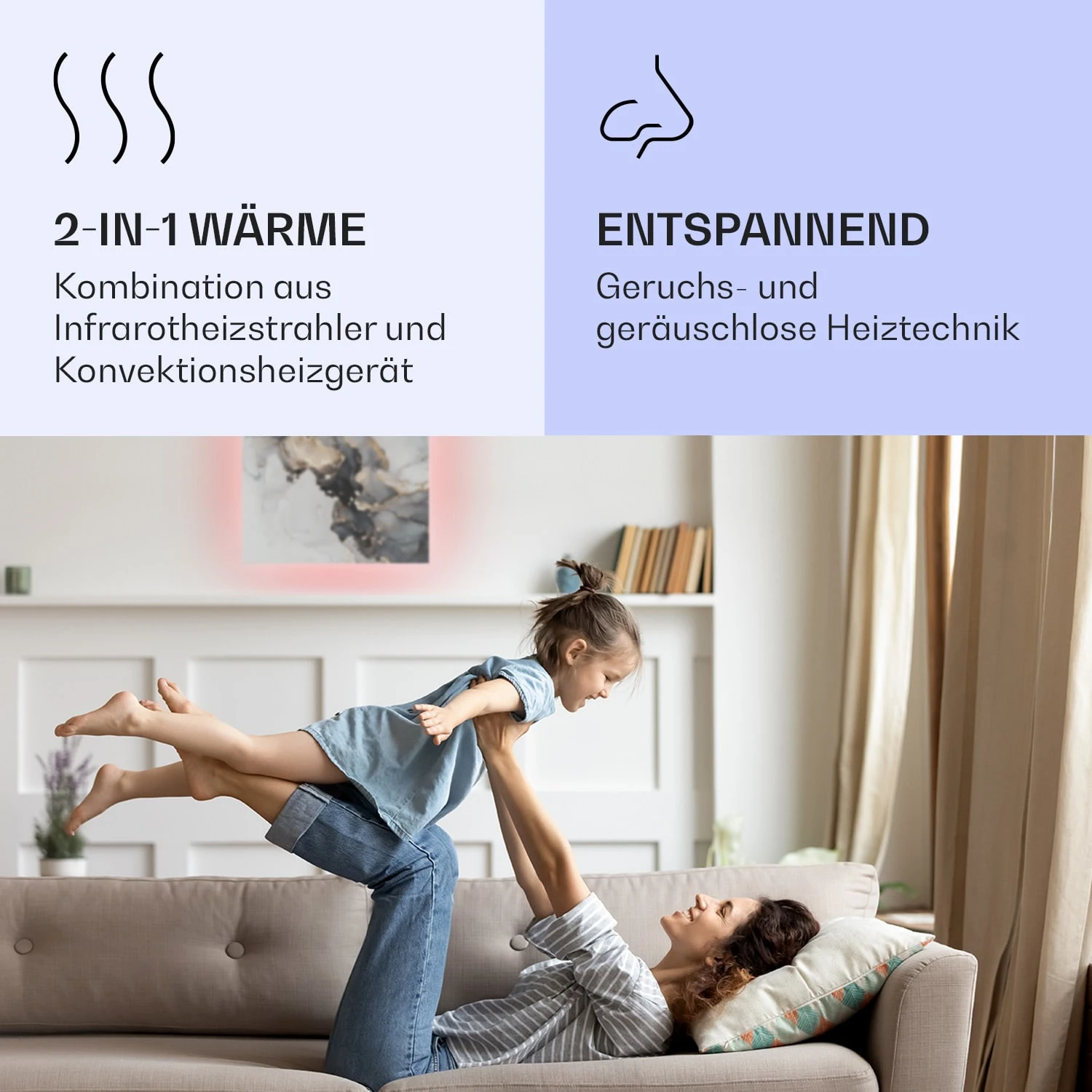 Mojave 500 Smart 2-in-1 Heizgerät Infrarot Konvektor 60x60cm 500W RGB-Licht – Bild 4