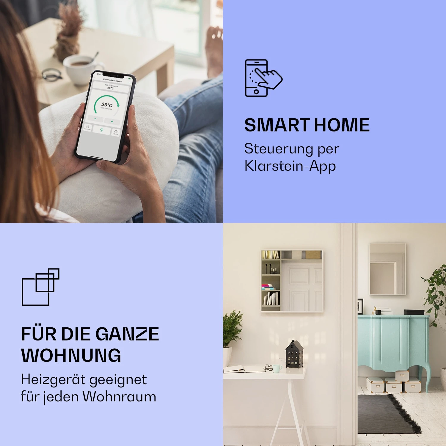 La Palma 750 Smart 2-in-1 Heizgerät Infrarot Konvektor 85x60cm 750W Spiegelfront – Bild 2