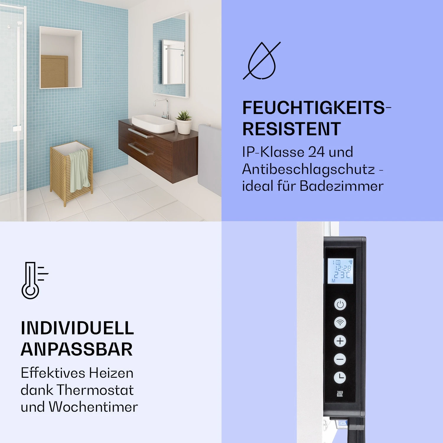 La Palma 750 Smart 2-in-1 Heizgerät Infrarot Konvektor 85x60cm 750W Spiegelfront – Bild 6