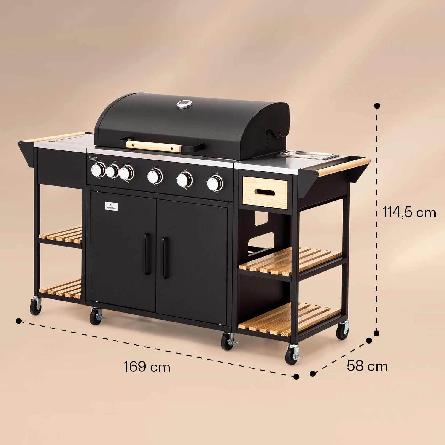 Jersey Outdoor Kitchen Gasgrill 20,7 KW 5+1 Brenner Mobil Regenschutz – Bild 8