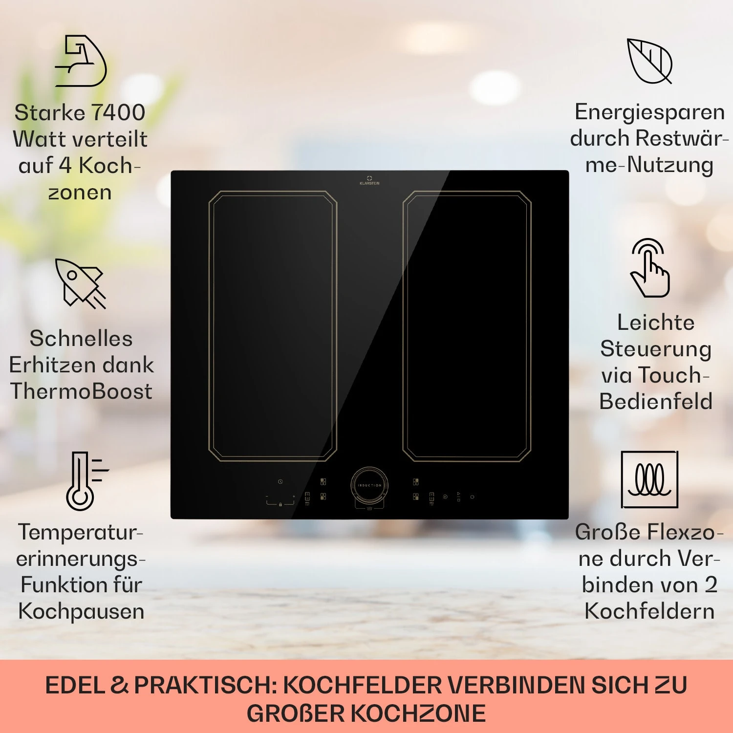 Victoria 4 Flex Induktionskochfeld Einbau 7000W 2 Flexzonen Timer – Bild 2