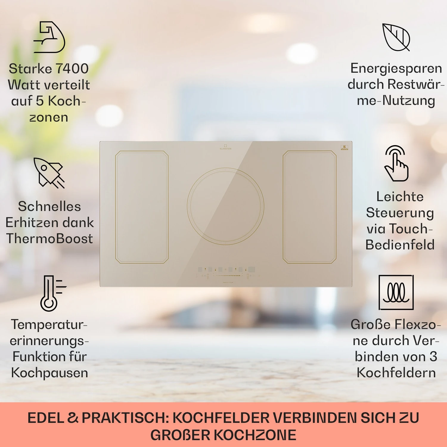 Victoria 5 Flex Induktionskochfeld Einbau 7400W 2 Flexzonen Timer – Bild 2