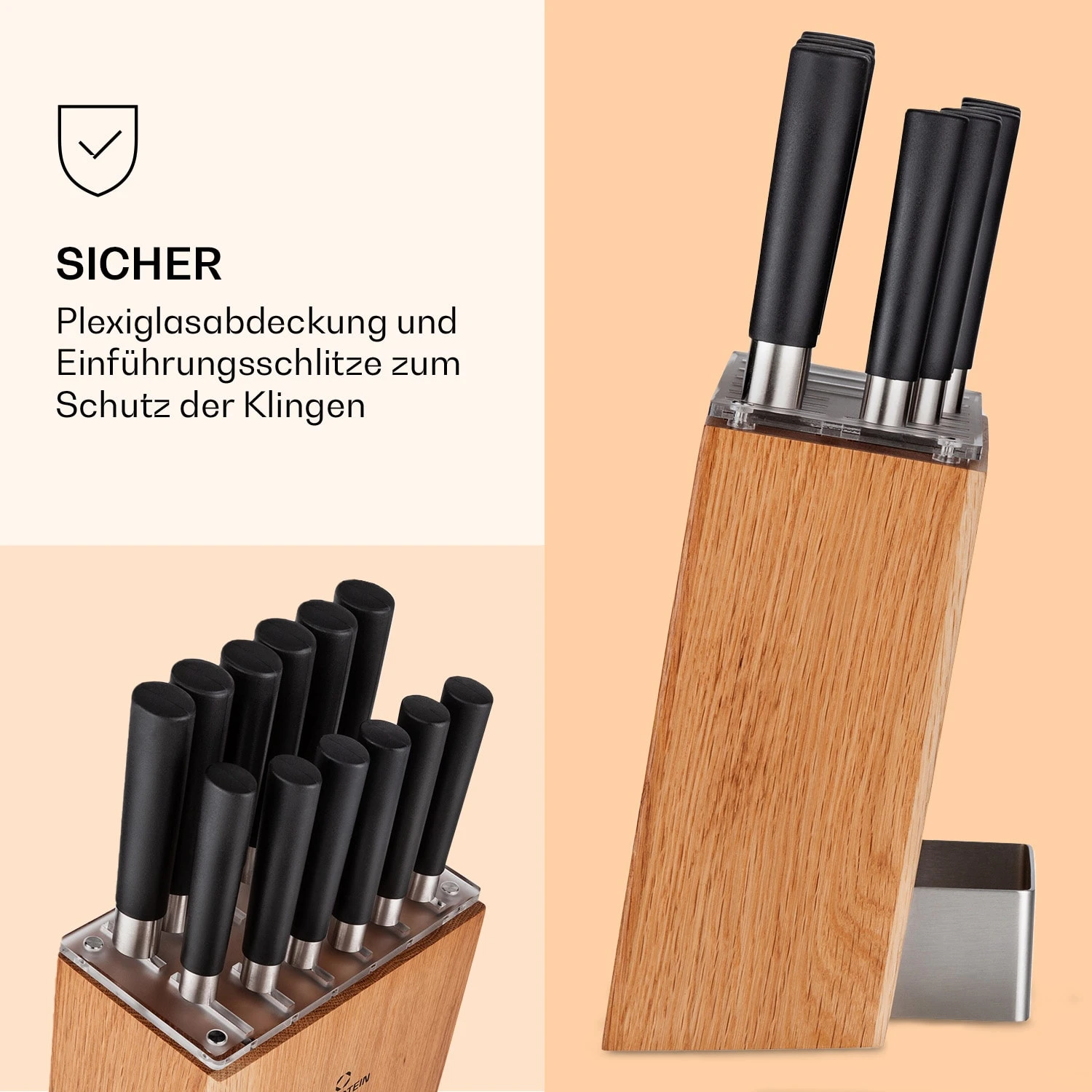 Kitano XL 13tlg. Messer-Set Mit Block 12 Messer Stahl Edler Holzblock – Bild 5