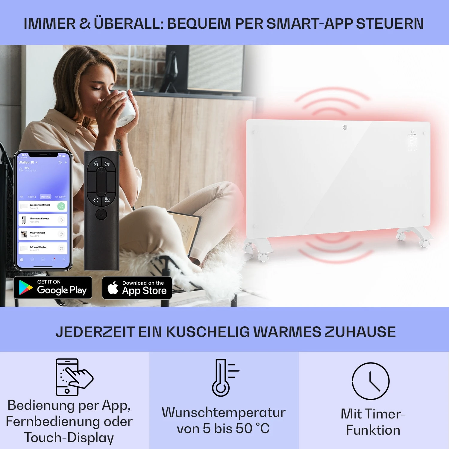Bansin Crystal Smart Konvektions-Heizgerät 2500W 5 - 50 °C App-Steuerung – Bild 3