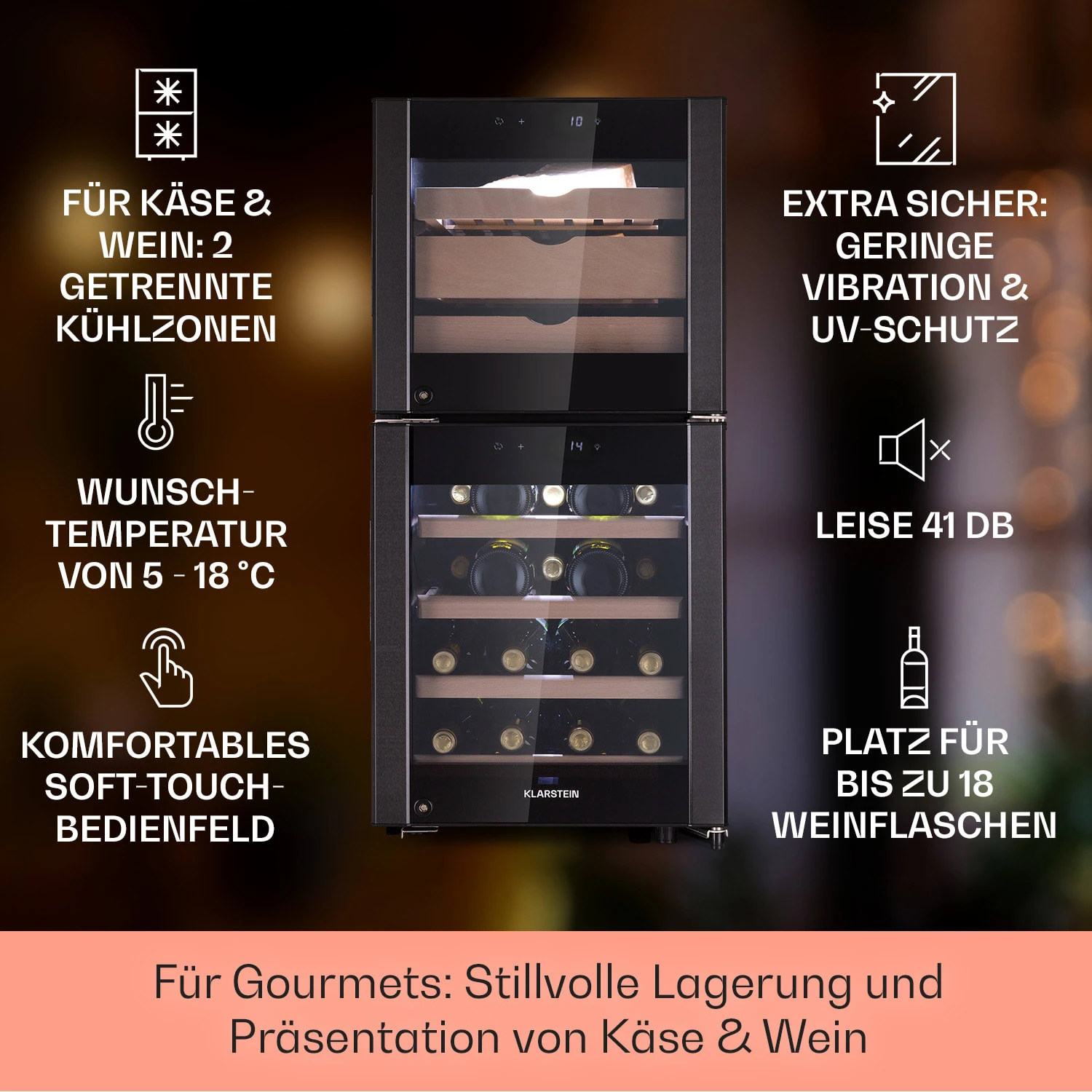 El Dorado 89 Käse & Weinkühlschrank 2 Zonen Touch 89L LED – Bild 2