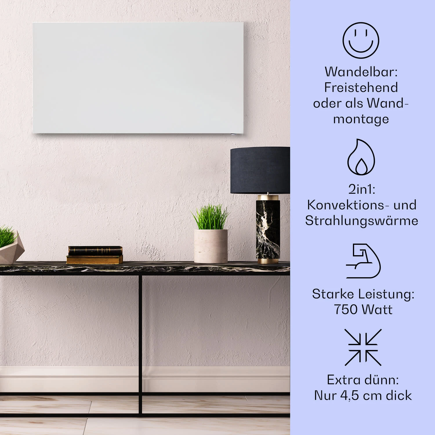 Taal Smart Hybrid-Infrarot-Heizung 105x56cm 750W Wochentimer IP24 – Bild 2